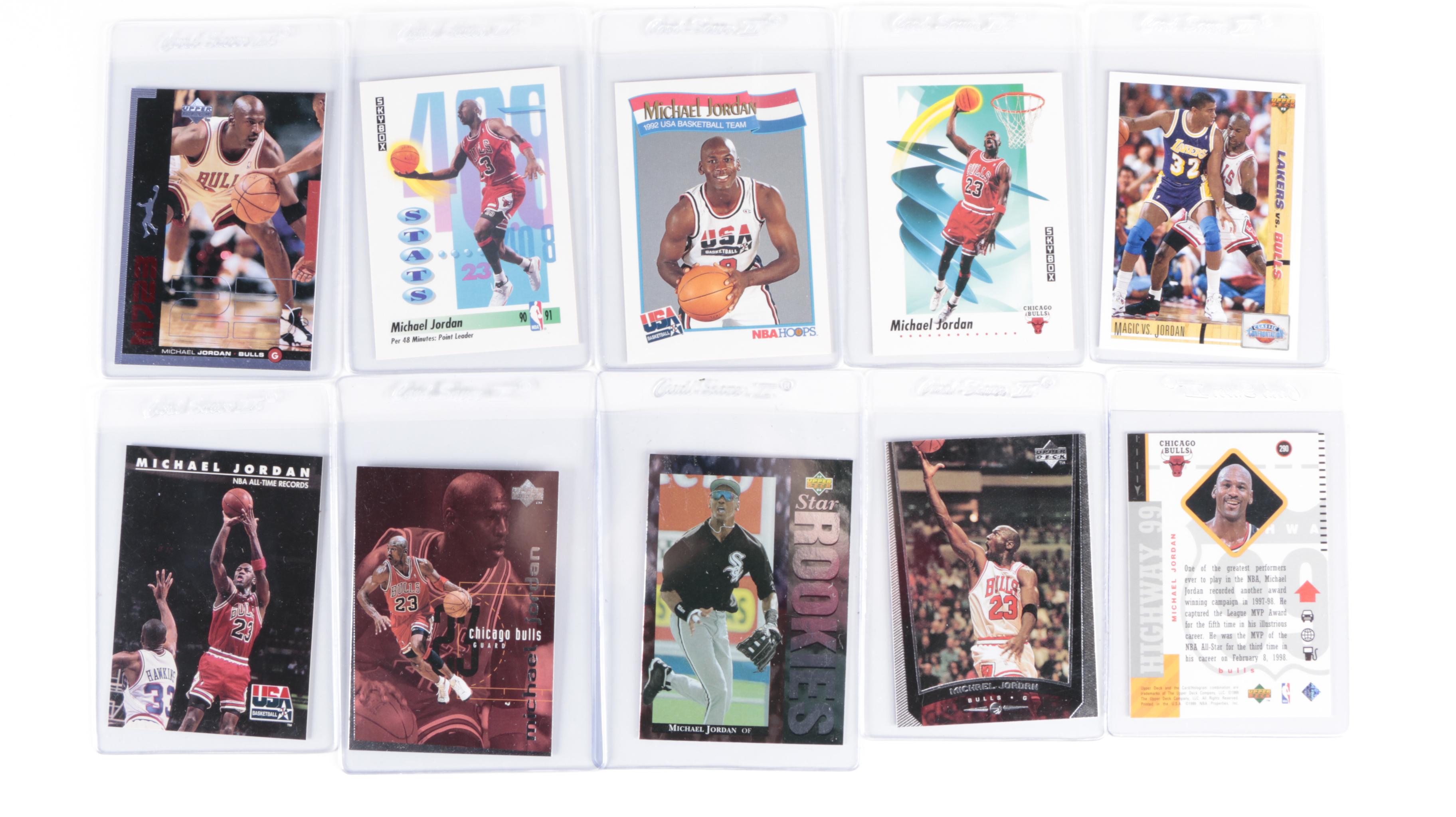 Michael Jordan Poster with Basketball and Baseball Cards