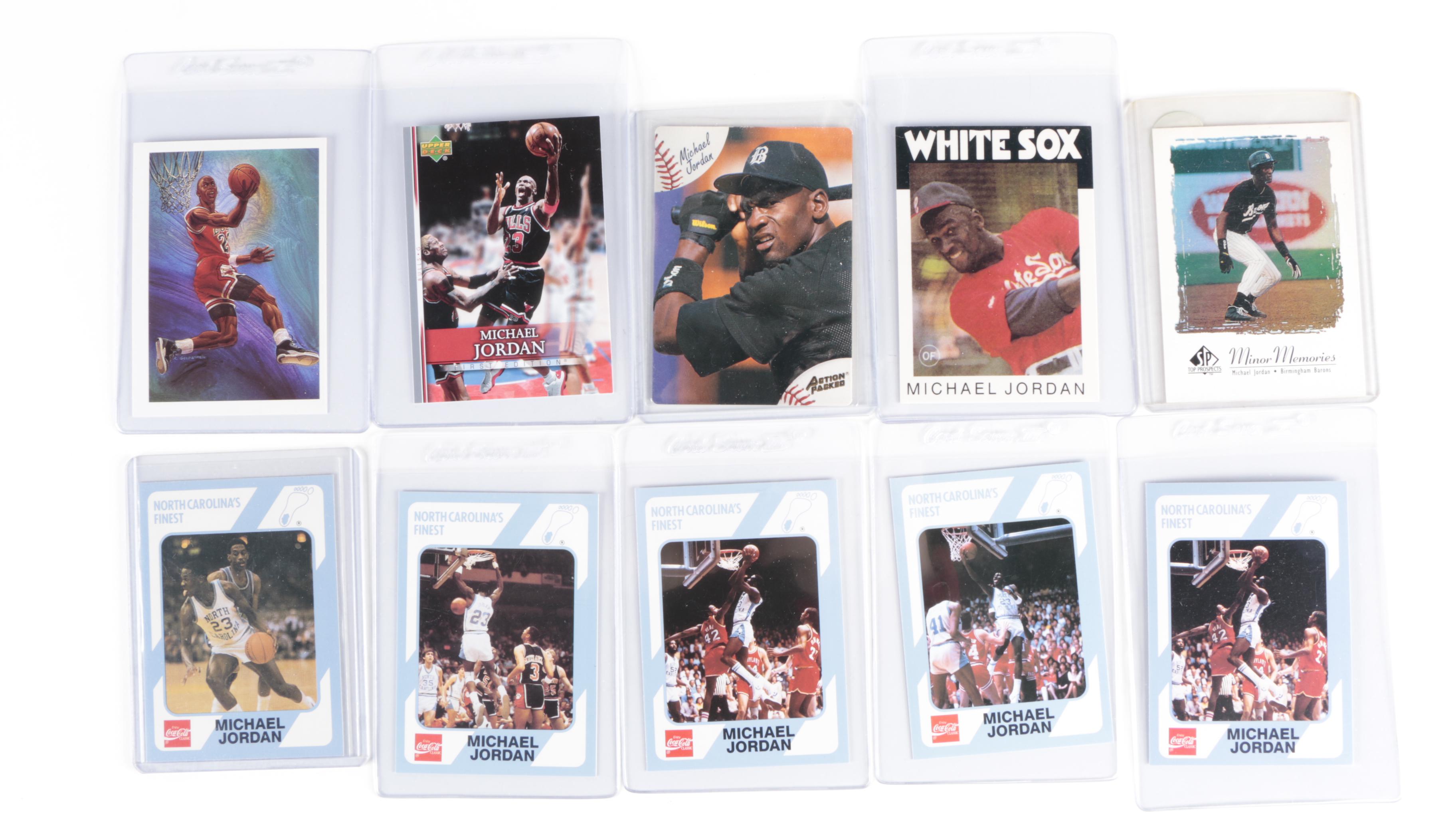 Michael Jordan Poster with Basketball and Baseball Cards