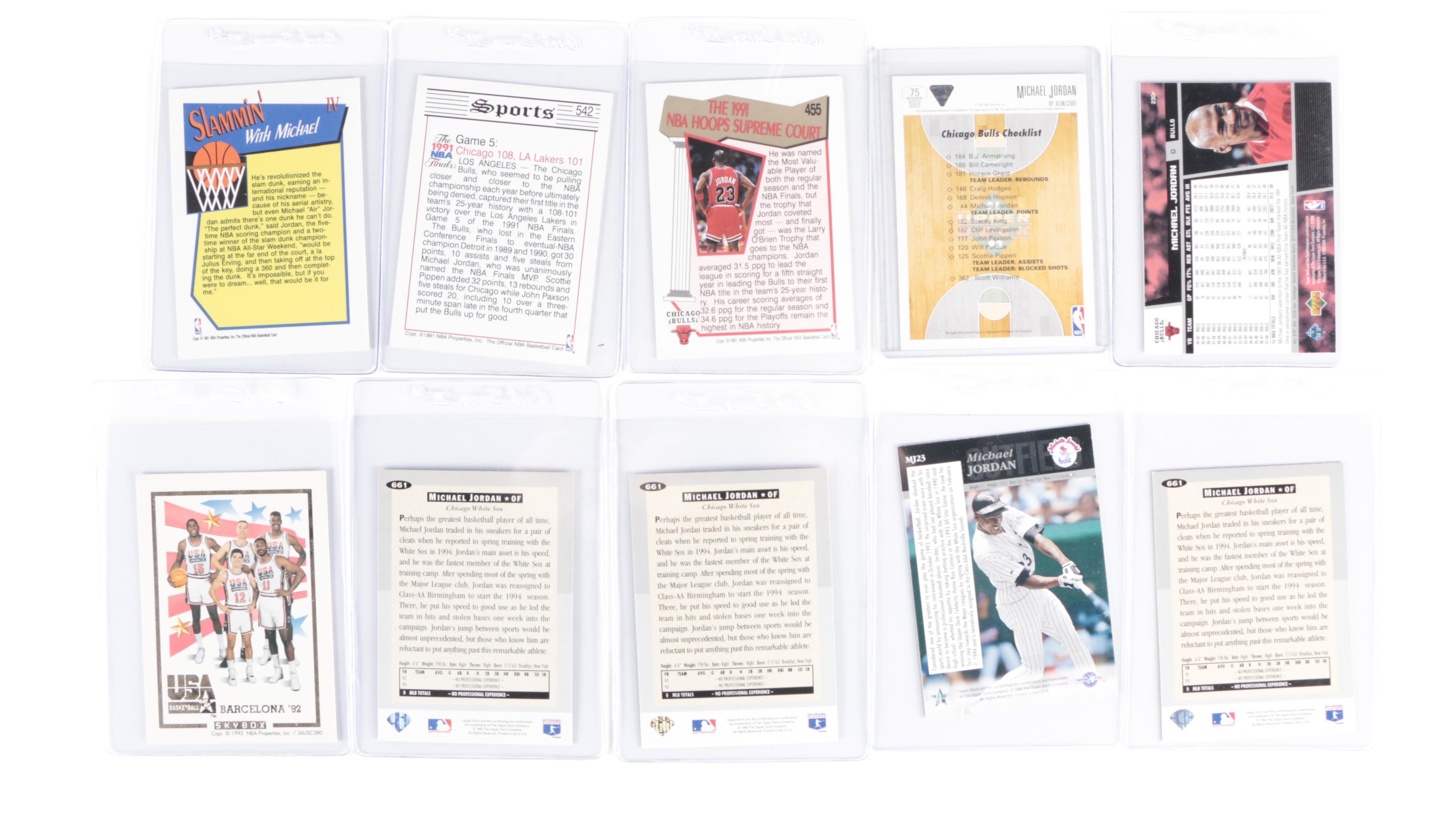 Michael Jordan Poster with Basketball and Baseball Cards