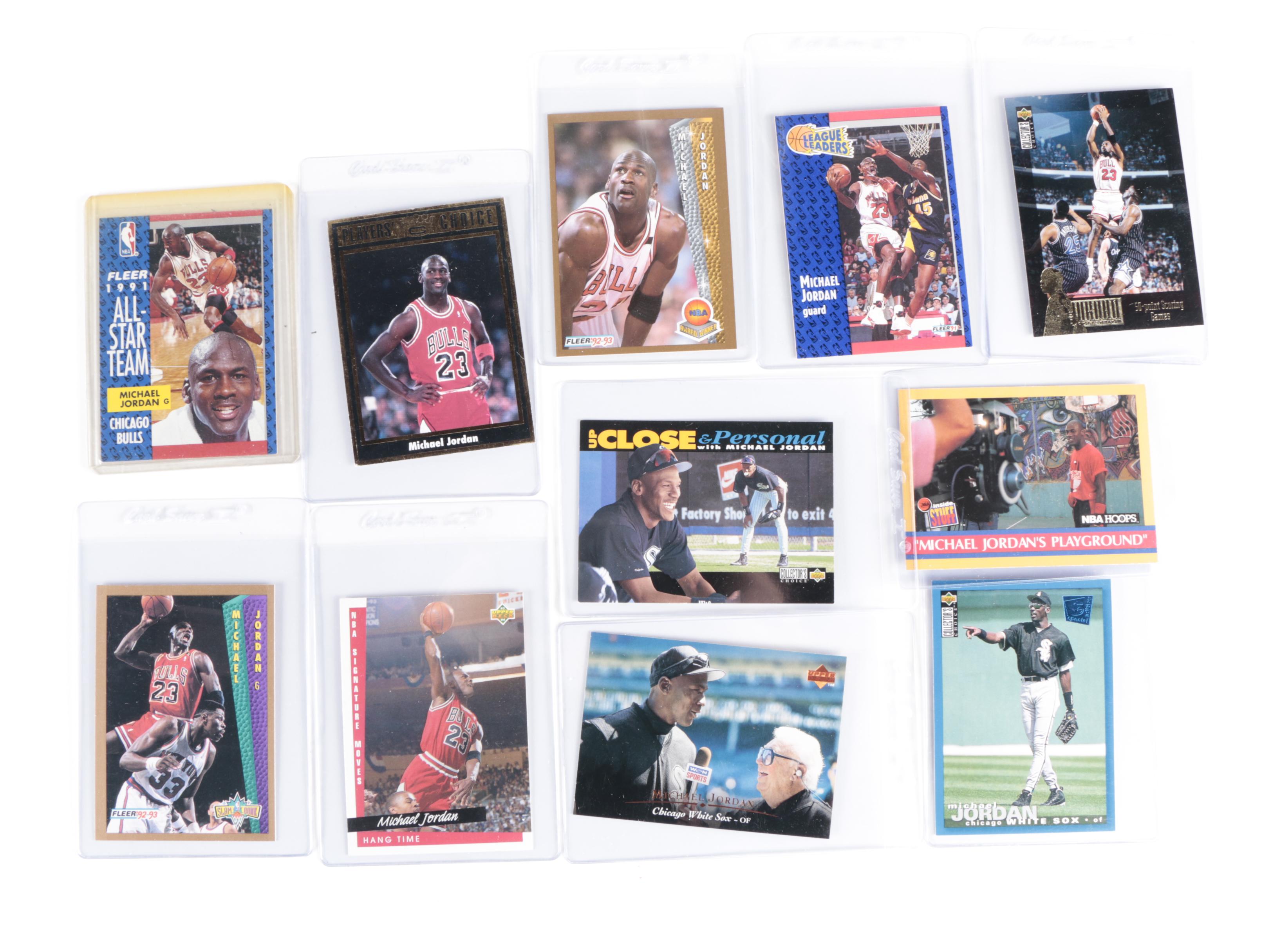 Michael Jordan Poster with Basketball and Baseball Cards