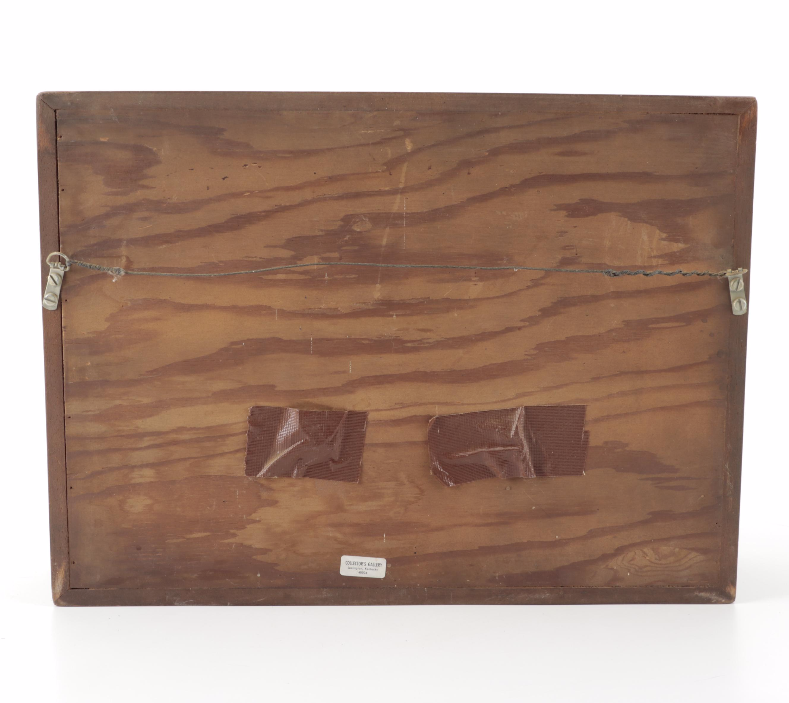 French Brass Hunting Horn Bugle in Wooden Shadow Box