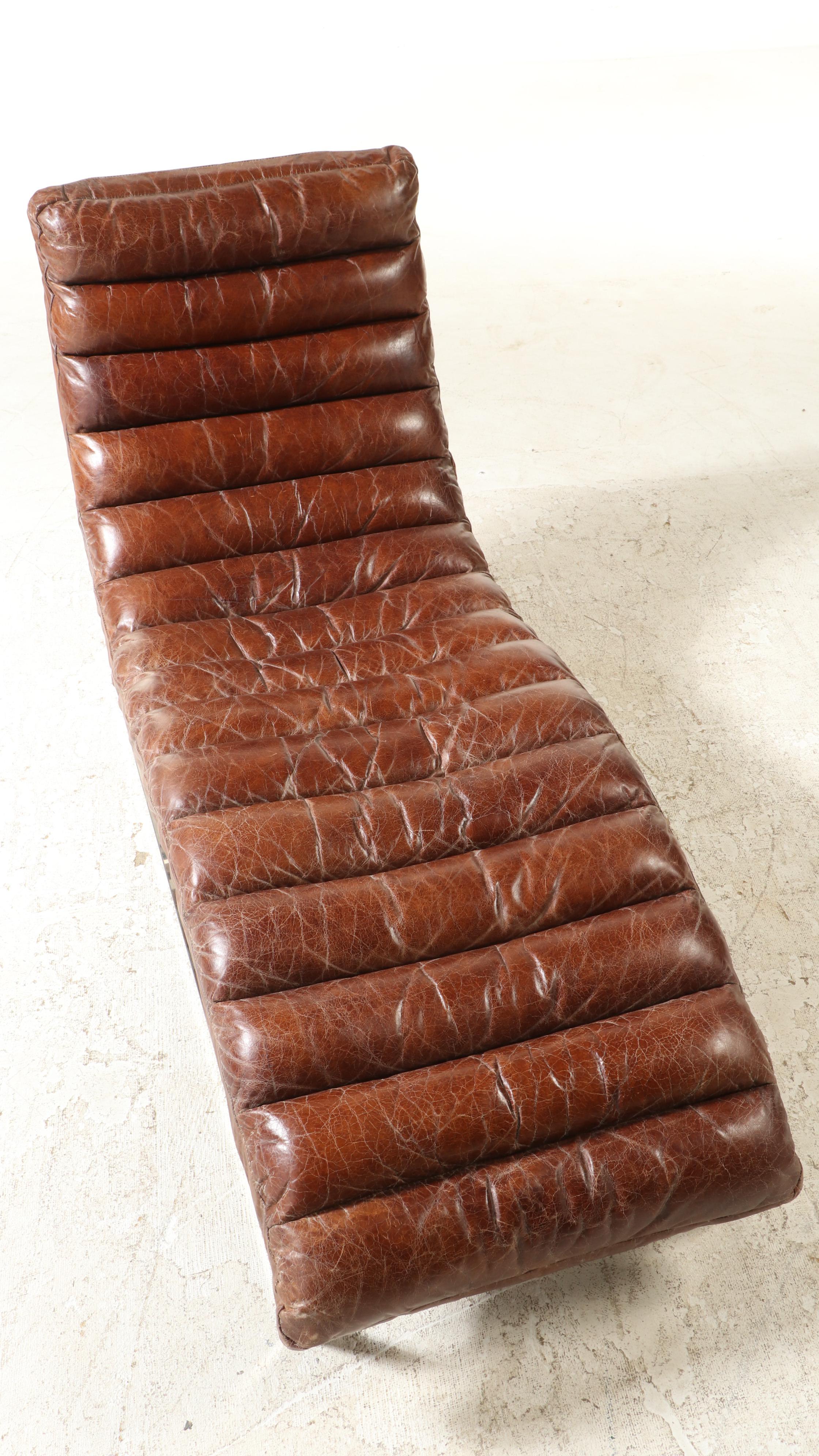 Restoration Hardware "Oviedo" Modernist Style Leather and Chrome Chaise