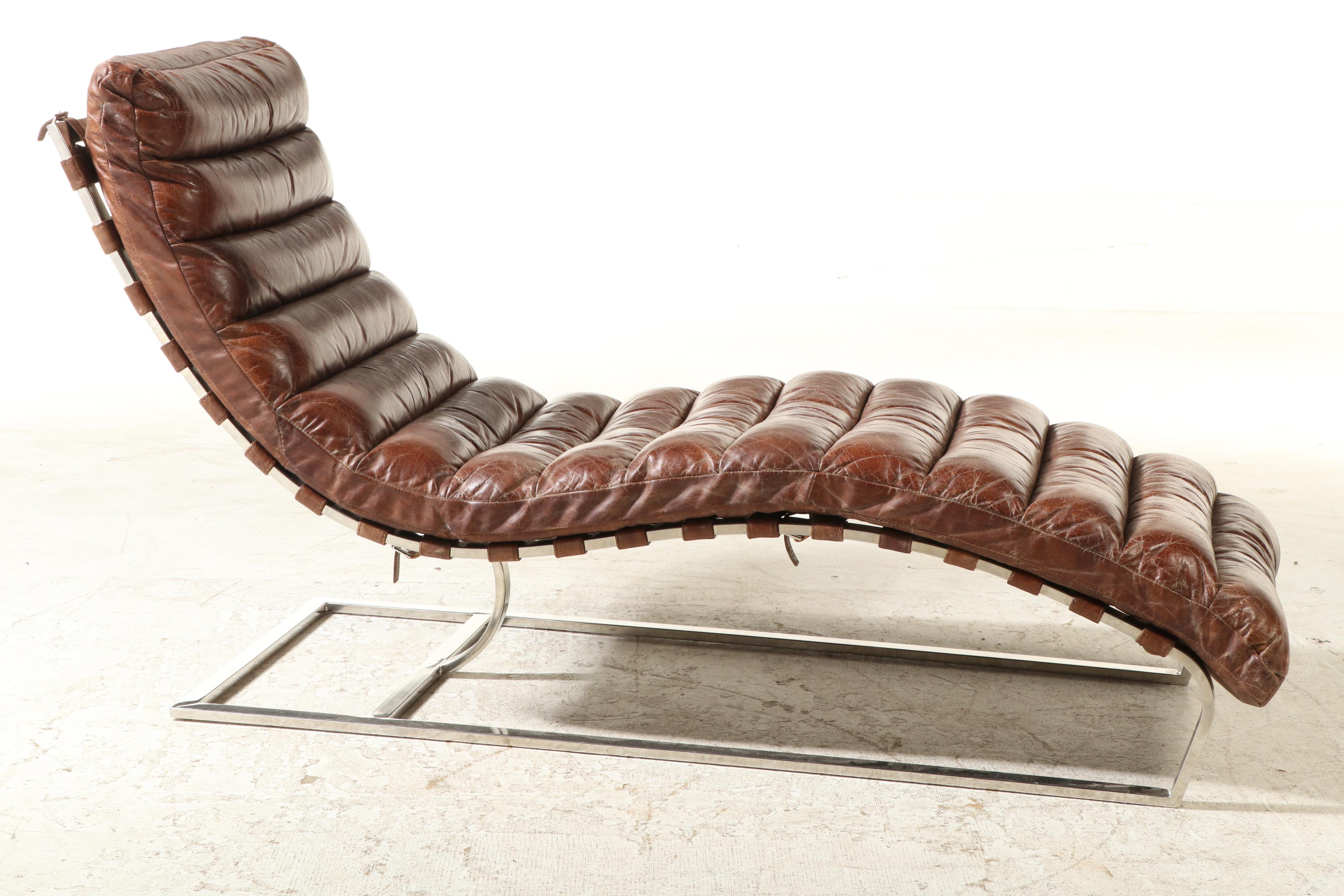 Restoration Hardware "Oviedo" Modernist Style Leather and Chrome Chaise