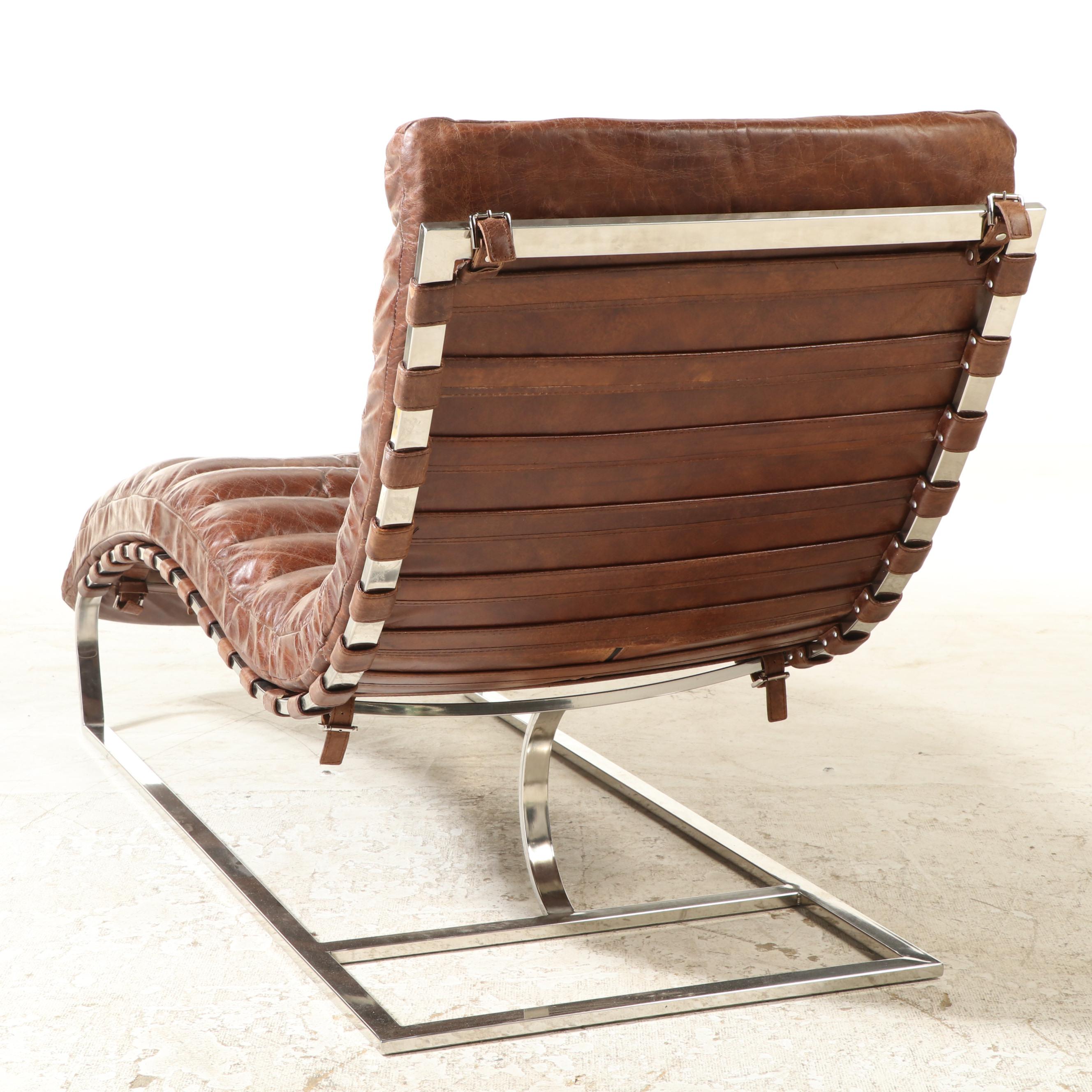 Restoration Hardware "Oviedo" Modernist Style Leather and Chrome Chaise