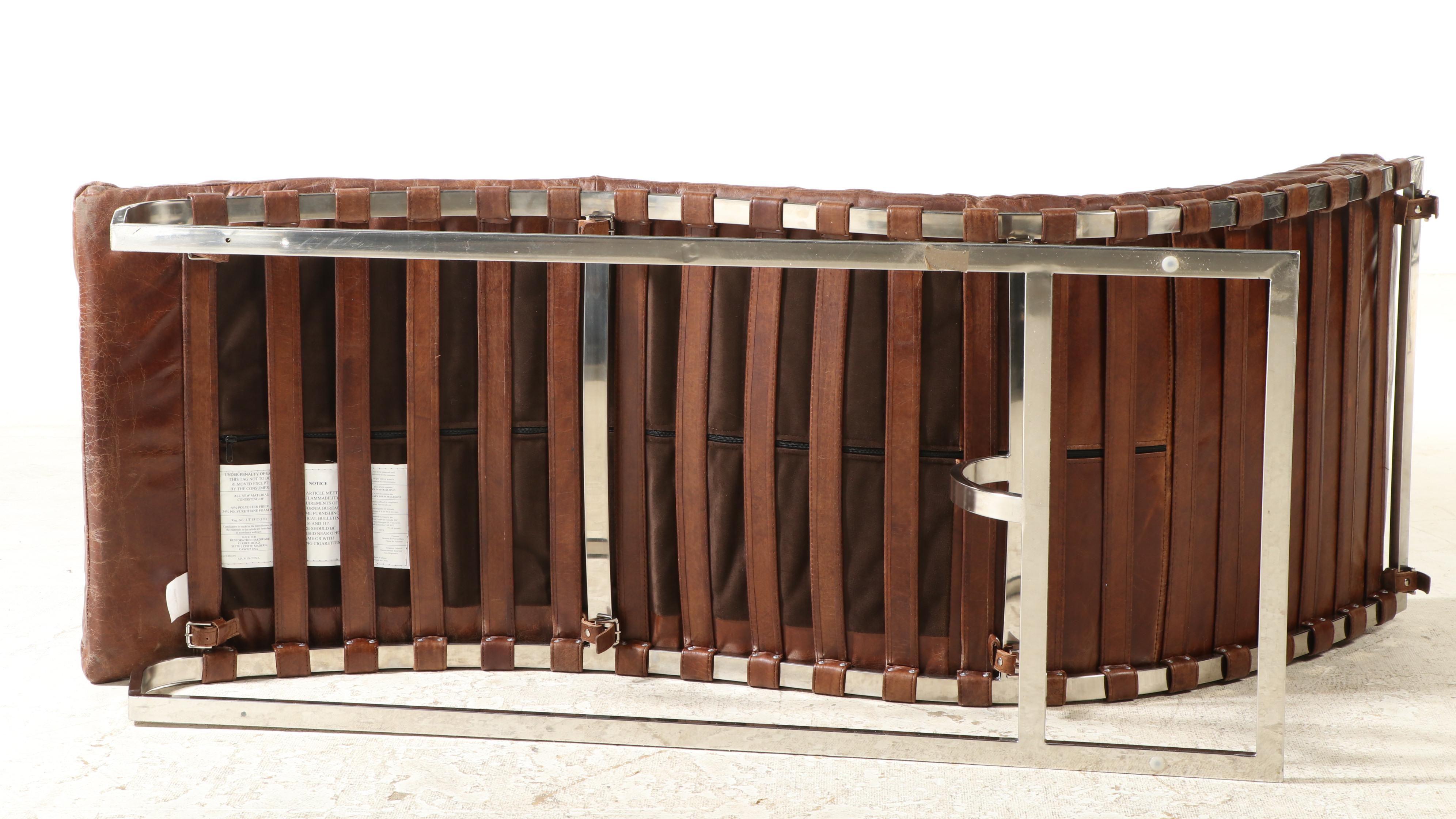 Restoration Hardware "Oviedo" Modernist Style Leather and Chrome Chaise