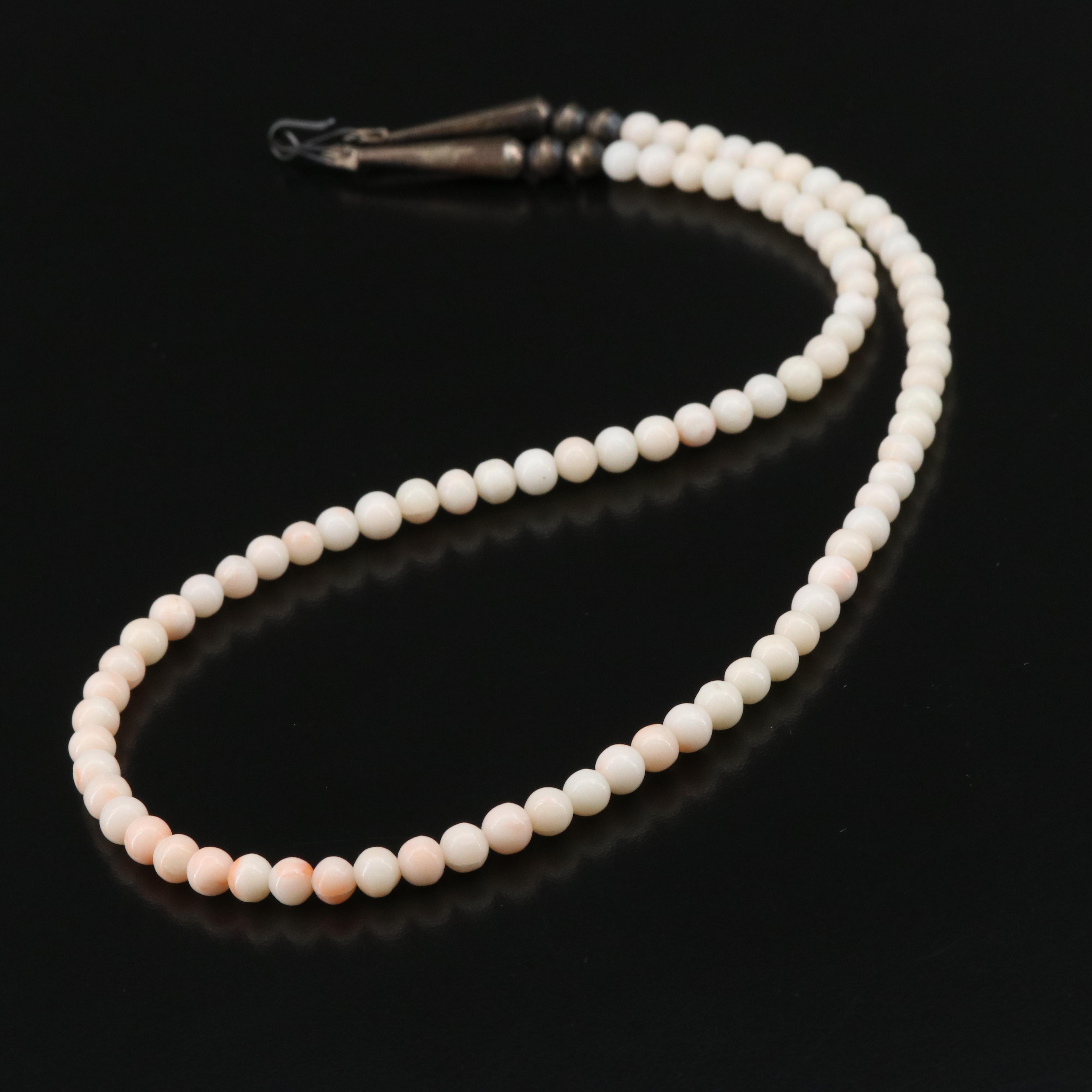 Coral Bead Necklace with Sterling Clasp