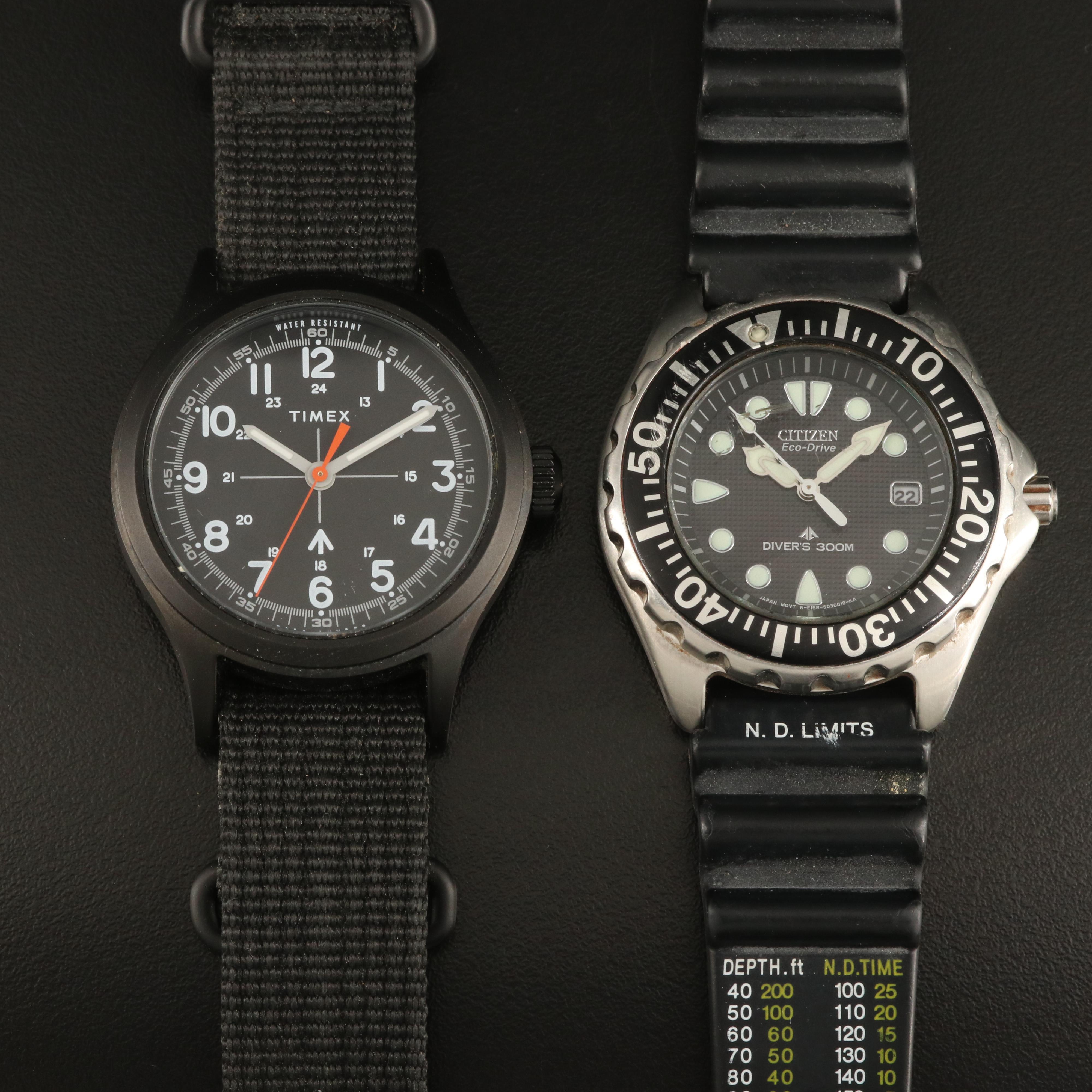Timex and Citizen Eco Drive Dive Stainless Steel Watches