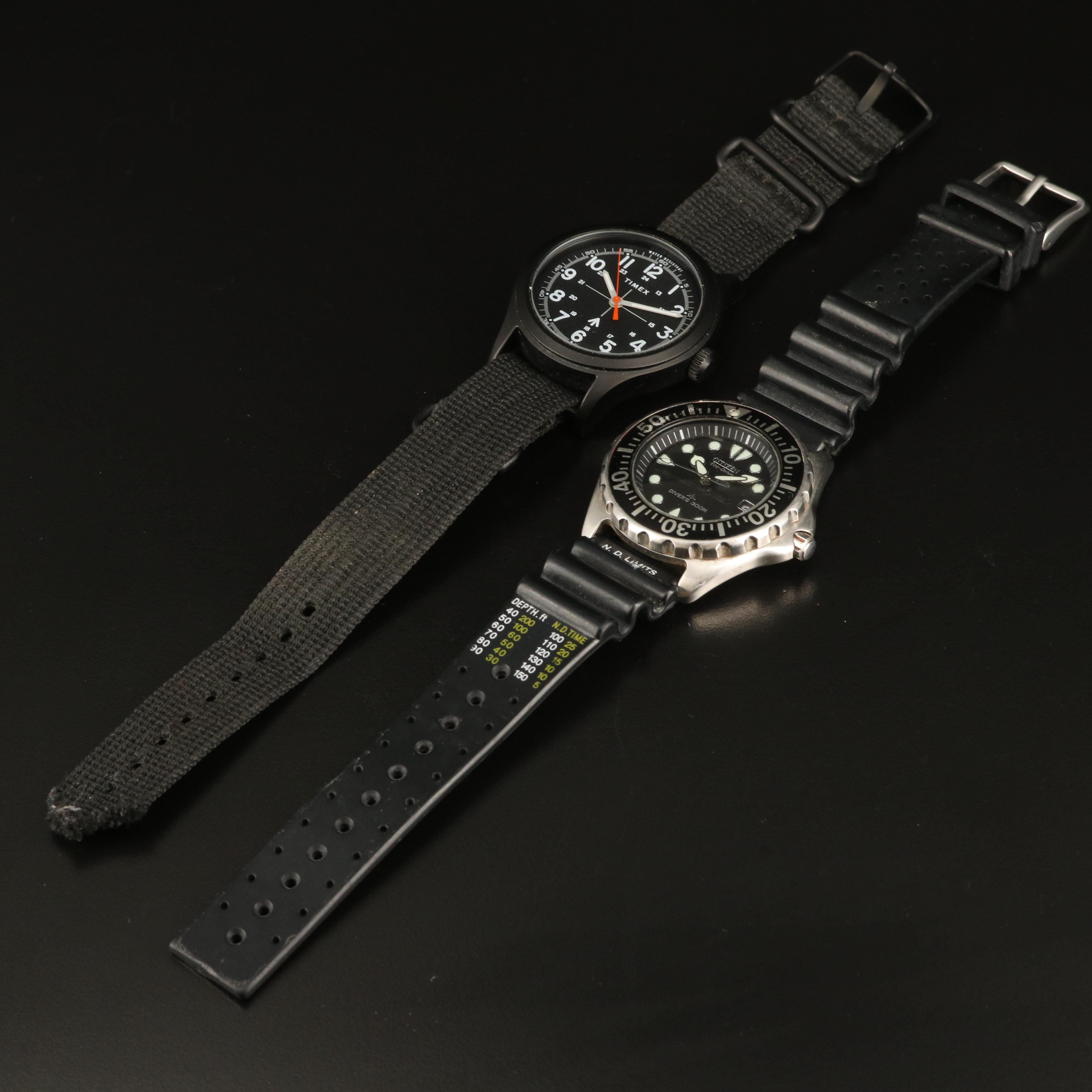 Timex and Citizen Eco Drive Dive Stainless Steel Watches