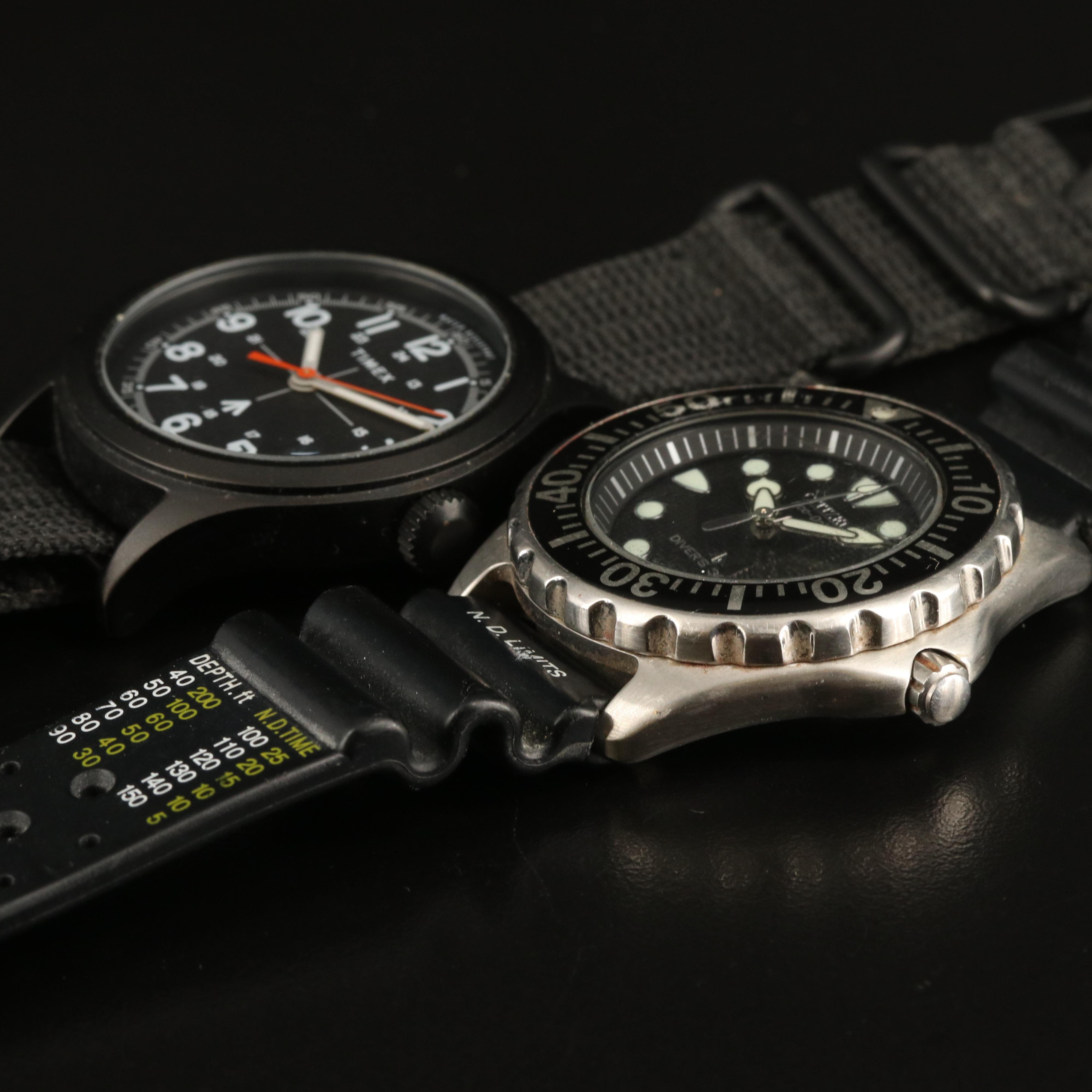 Timex and Citizen Eco Drive Dive Stainless Steel Watches