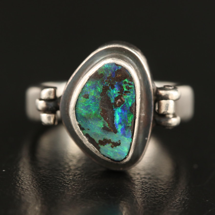 Sterling Boulder Opal Bezel Ring