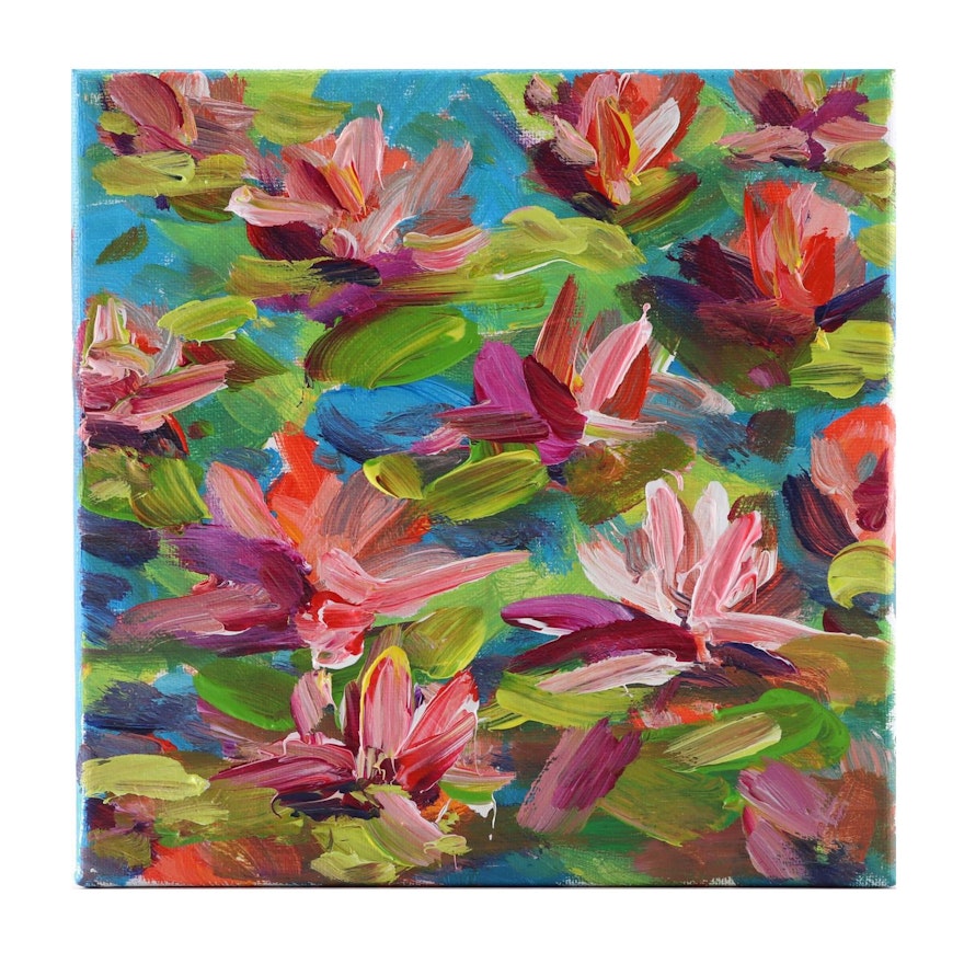 Amelia Colne Acrylic Painting of Water Lilies