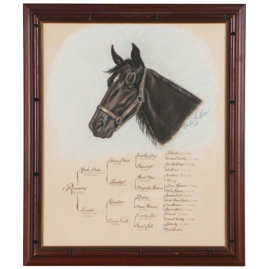 Wanda Hickerson Morgan Drawing of Rosemary Standardbred Horse Pedigree, 1978