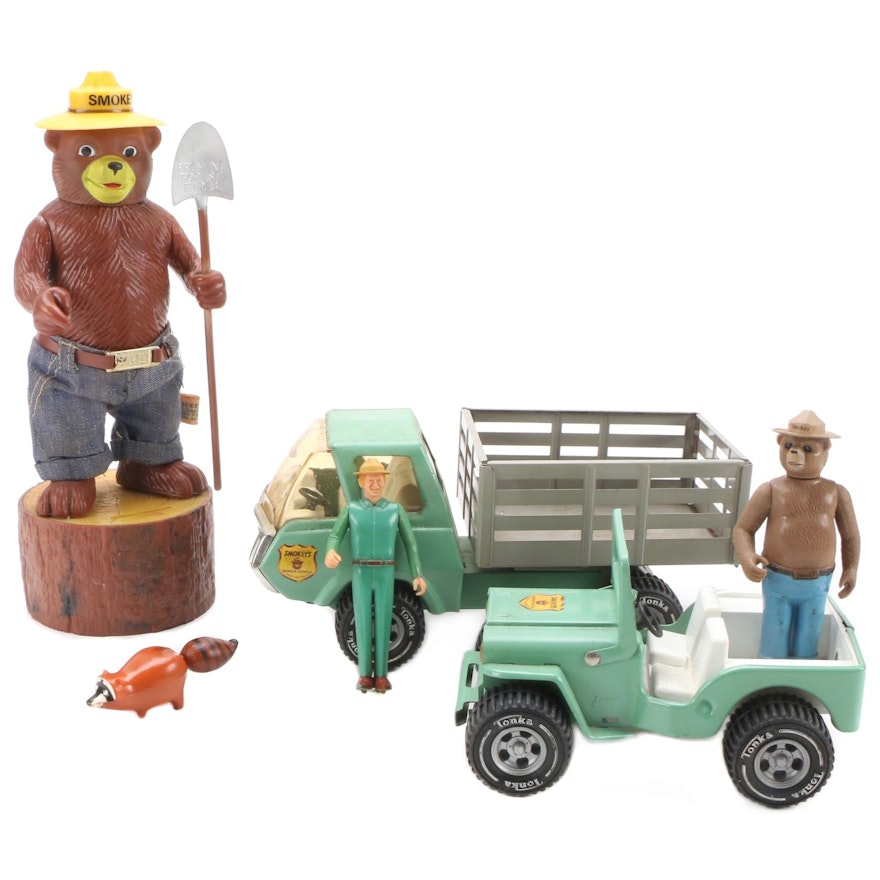 "Smokey The Bear" Tonka Truck, Jeep, Action Figures, Coin Bank, 1960s-1970s