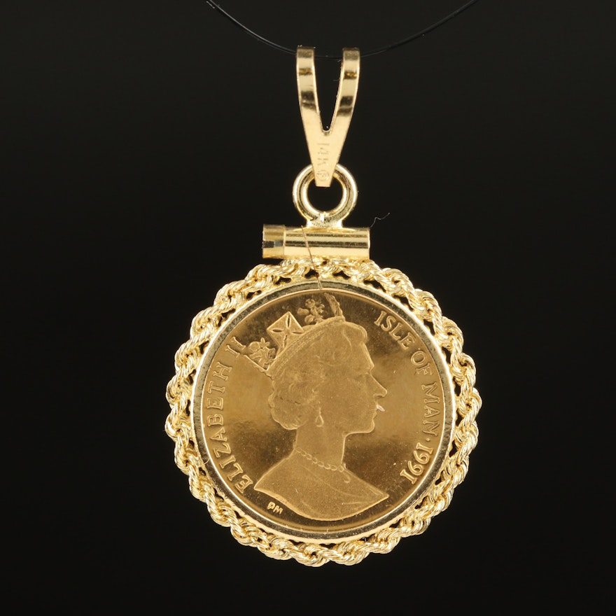 1991 Isle of Man Gold Coin in 14K Pendant Bezel