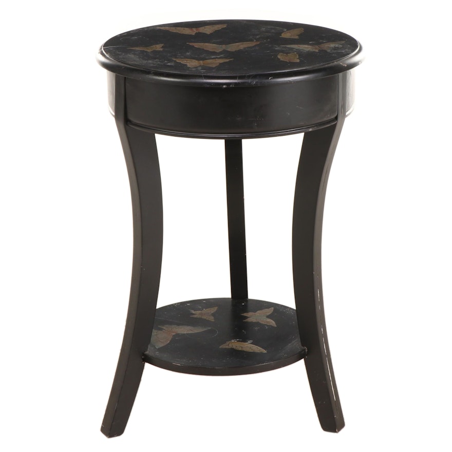 Coast to Coast Imports Ebonized and Butterfly-Decorated Side Table