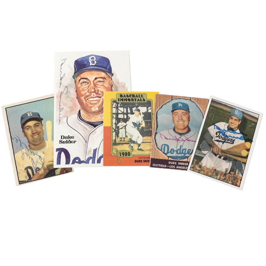 1953 Duke Snider Signed Bowman & 1958 Hires Root Beer Cards with Perez-Steele PC