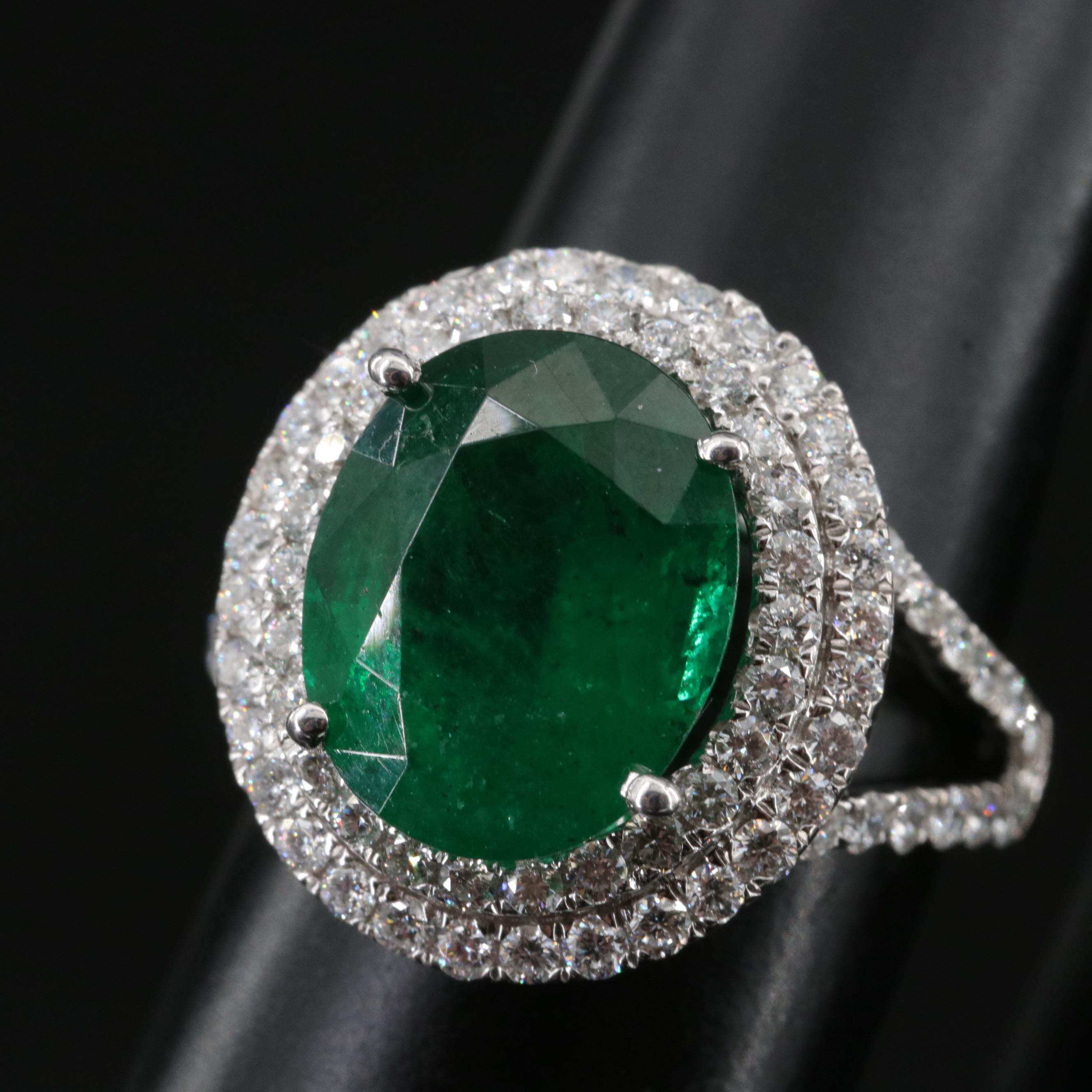 Oscar Friedman 18K 4.26 CT Emerald and Diamond Ring with GIA Report