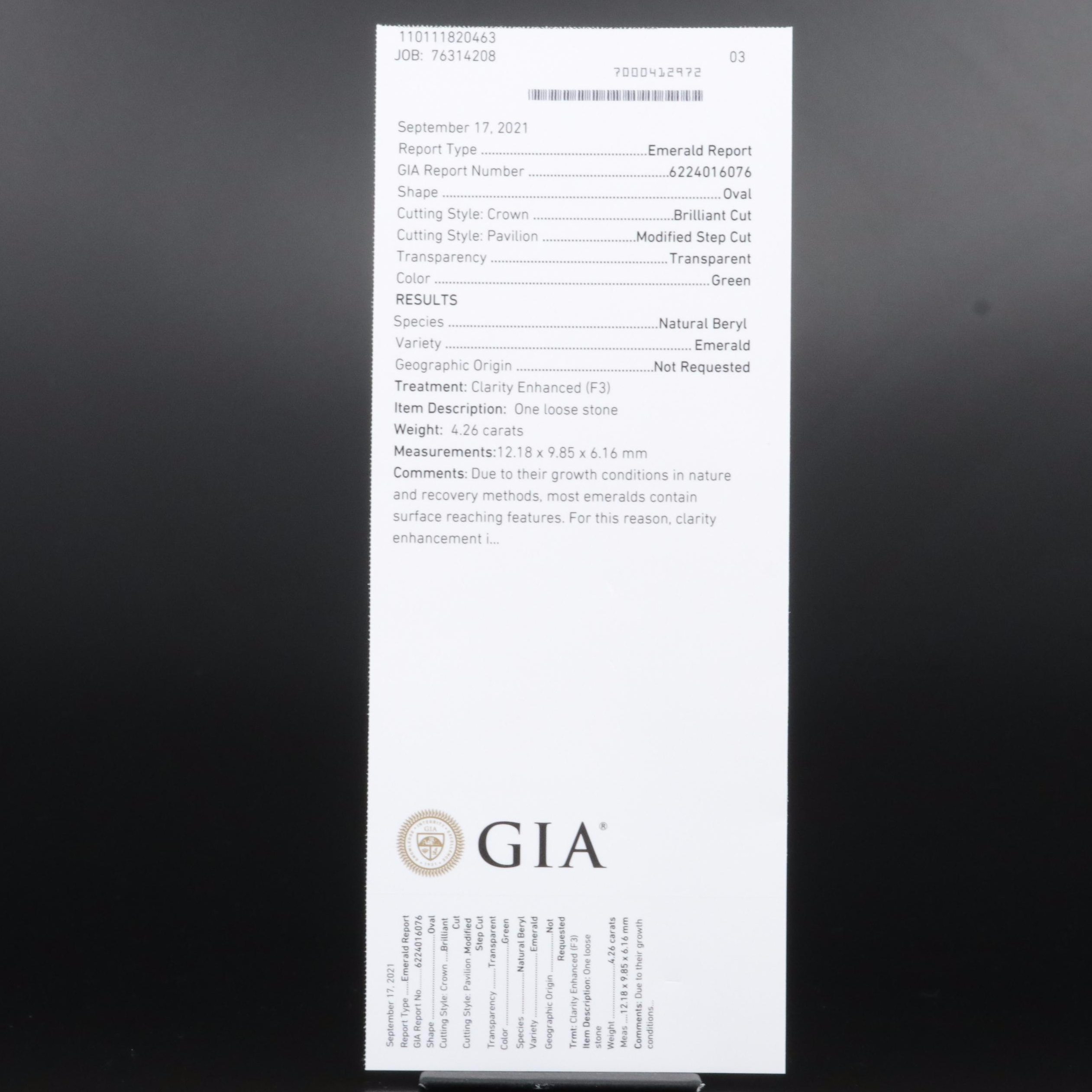 Oscar Friedman 18K 4.26 CT Emerald and Diamond Ring with GIA Report