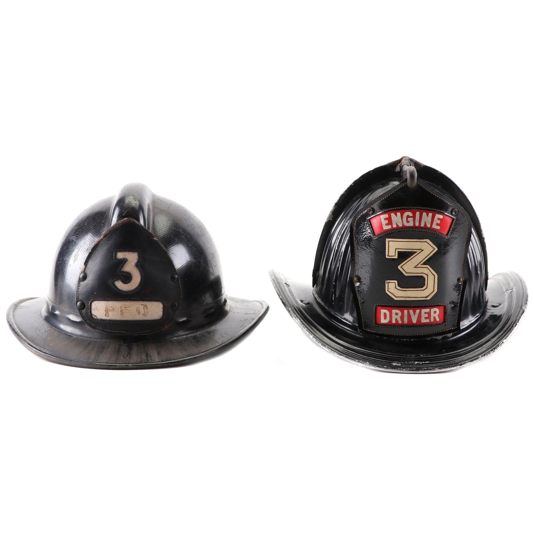 Cairns & Bros. Engine 3 Driver" and "3 PFD" Firefighting Helmets, Mid-20th C.
