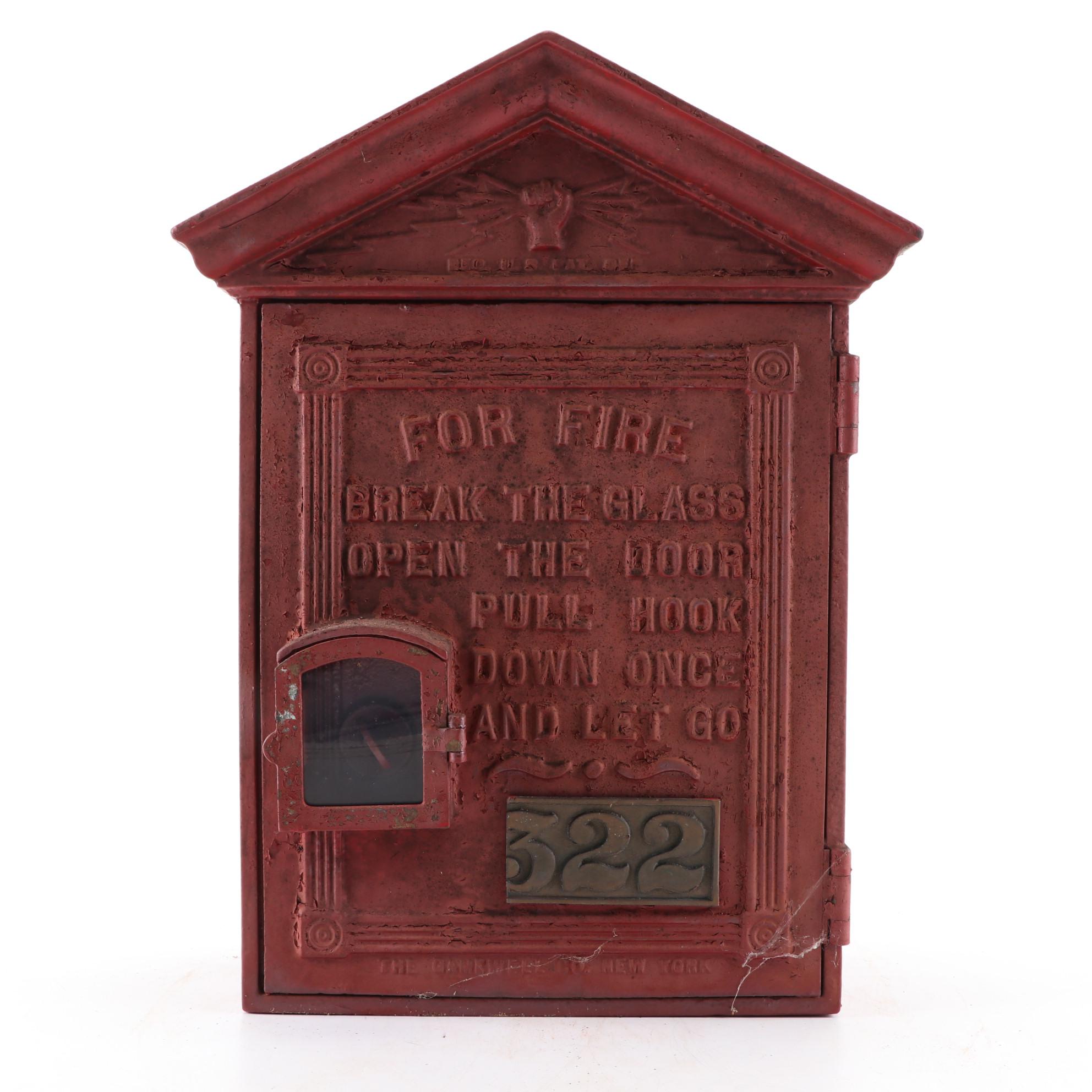 Gamewell Co. #322 Cast Iron Fire Alarm Station Box in Red Paint, Early 20th C.