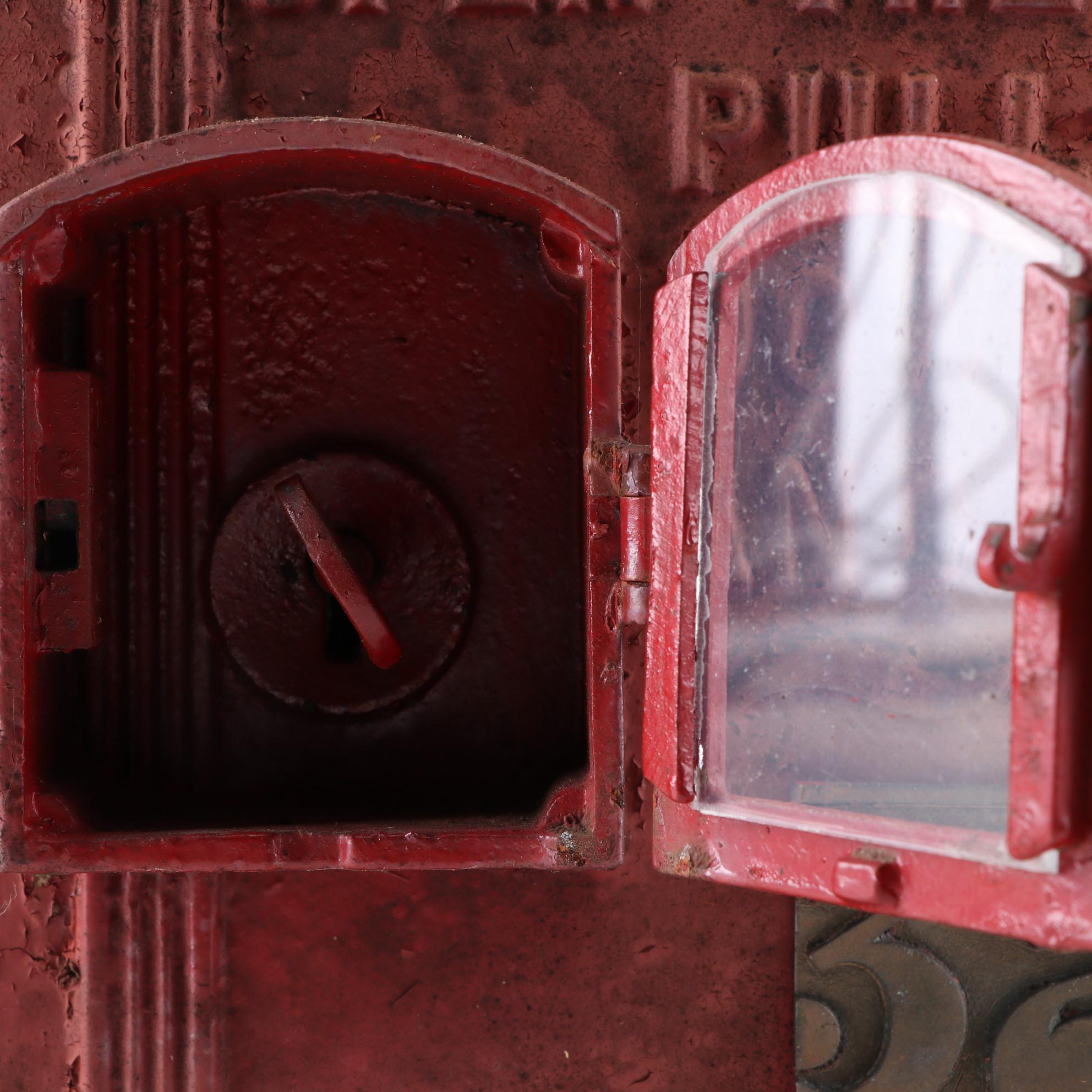 Gamewell Co. #322 Cast Iron Fire Alarm Station Box in Red Paint, Early 20th C.