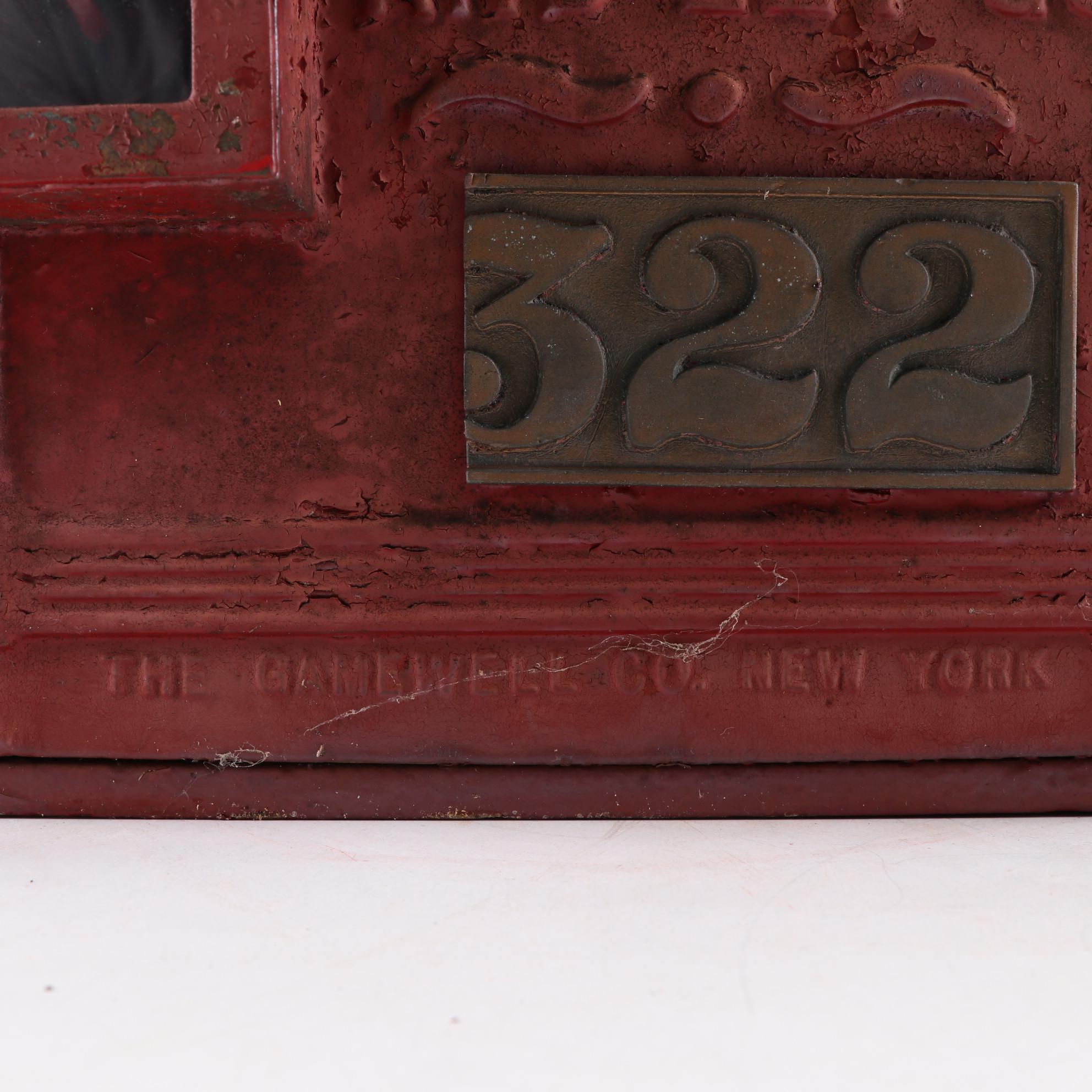 Gamewell Co. #322 Cast Iron Fire Alarm Station Box in Red Paint, Early 20th C.