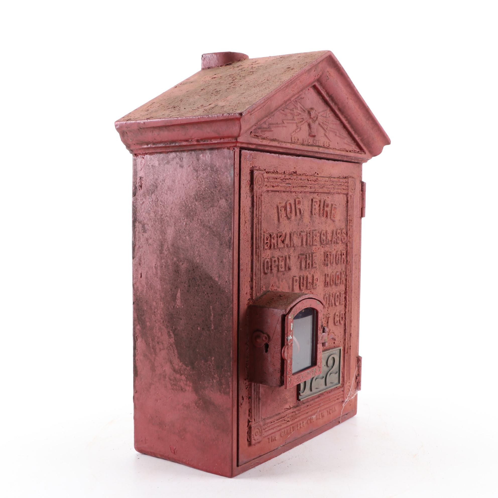 Gamewell Co. #322 Cast Iron Fire Alarm Station Box in Red Paint, Early 20th C.