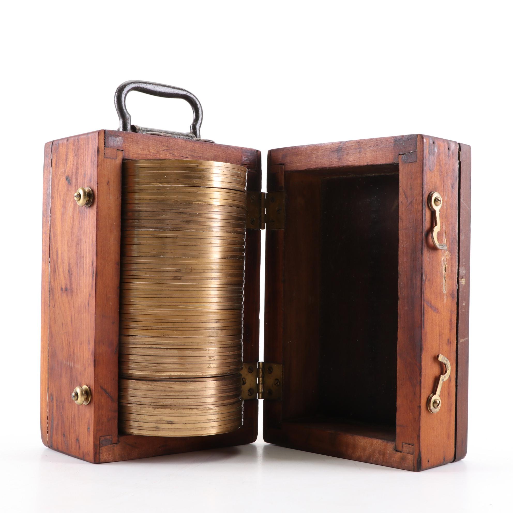 Crosby S. G. & V. Co. Boston Brass Scale Weights in Wooden Box, Pat'd 1884