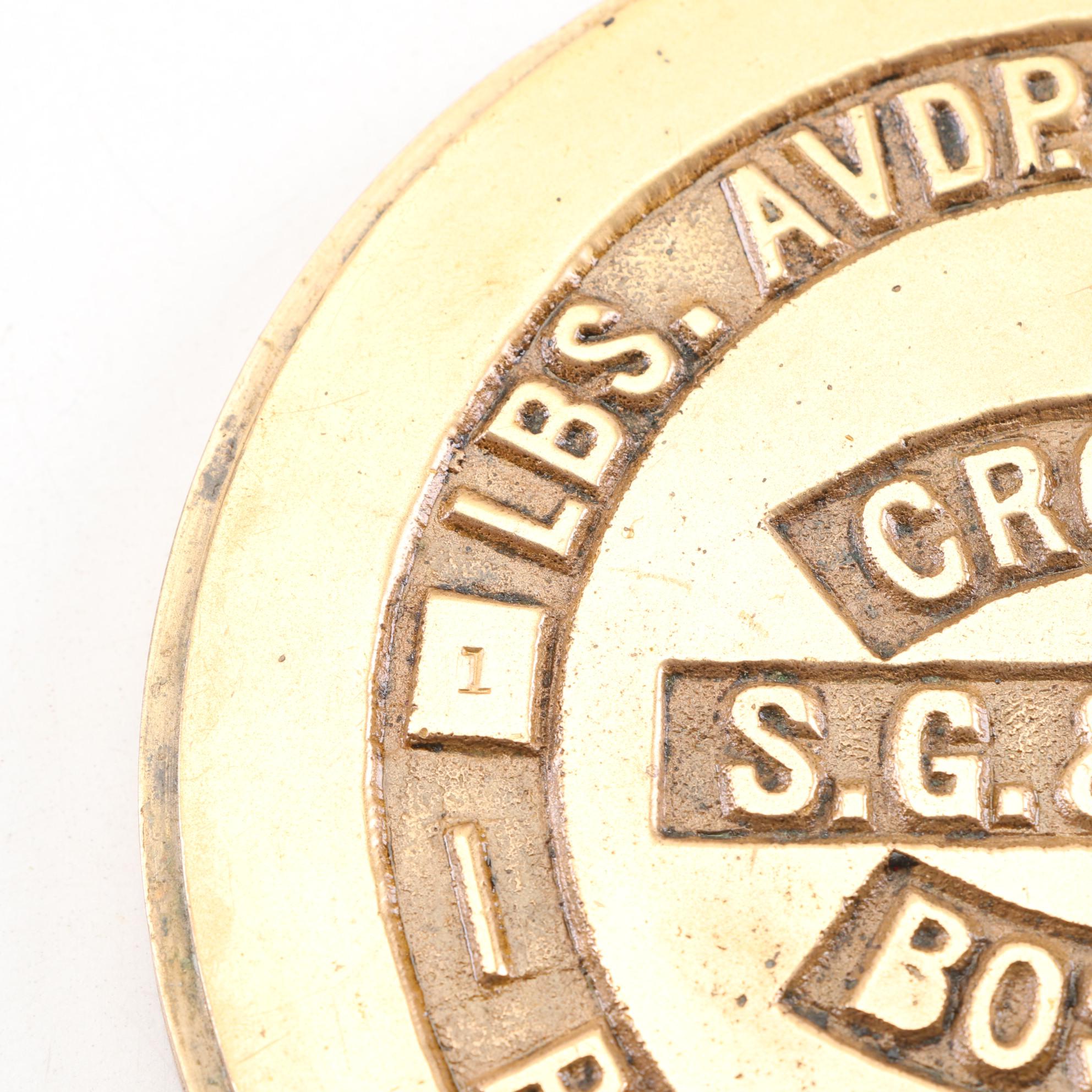 Crosby S. G. & V. Co. Boston Brass Scale Weights in Wooden Box, Pat'd 1884