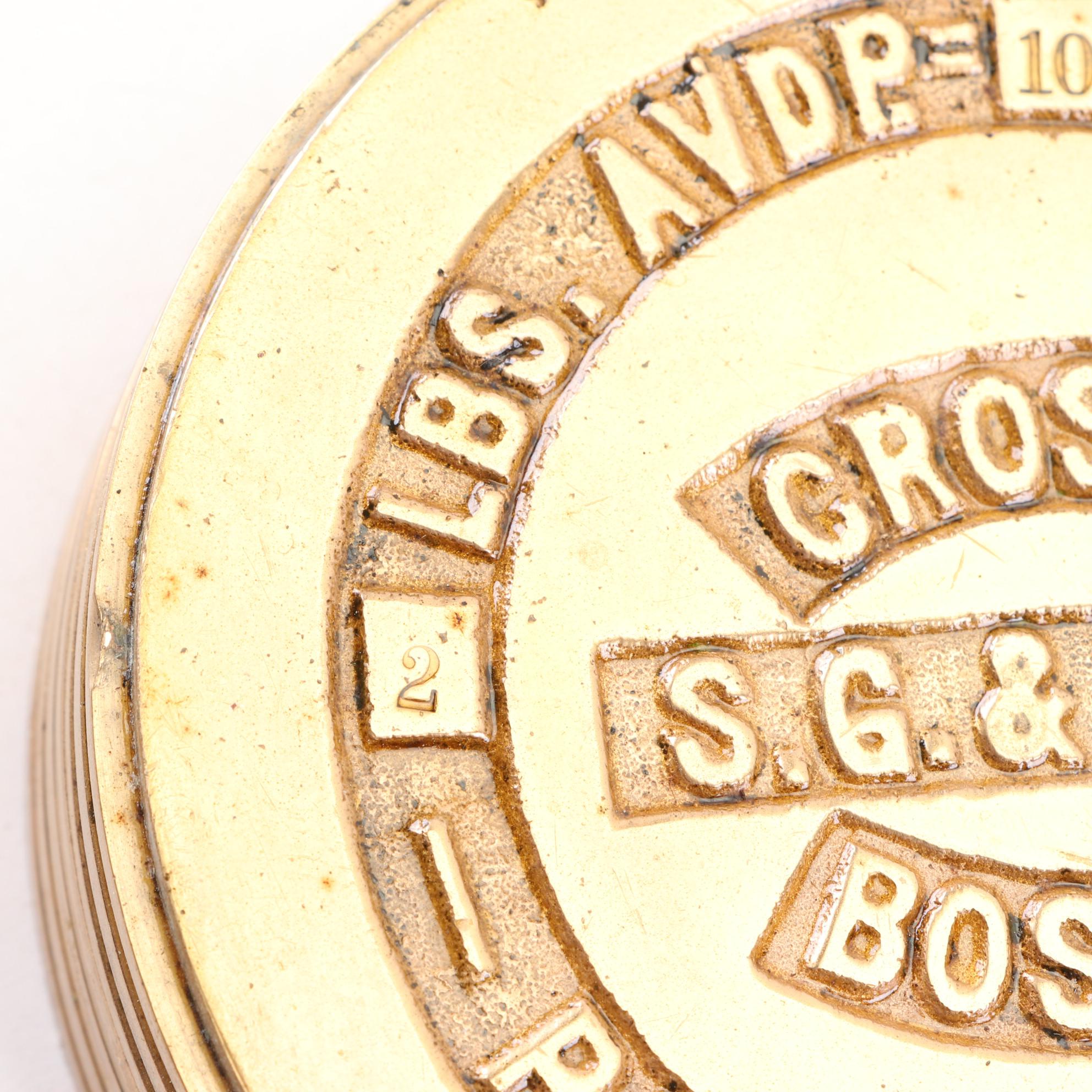 Crosby S. G. & V. Co. Boston Brass Scale Weights in Wooden Box, Pat'd 1884