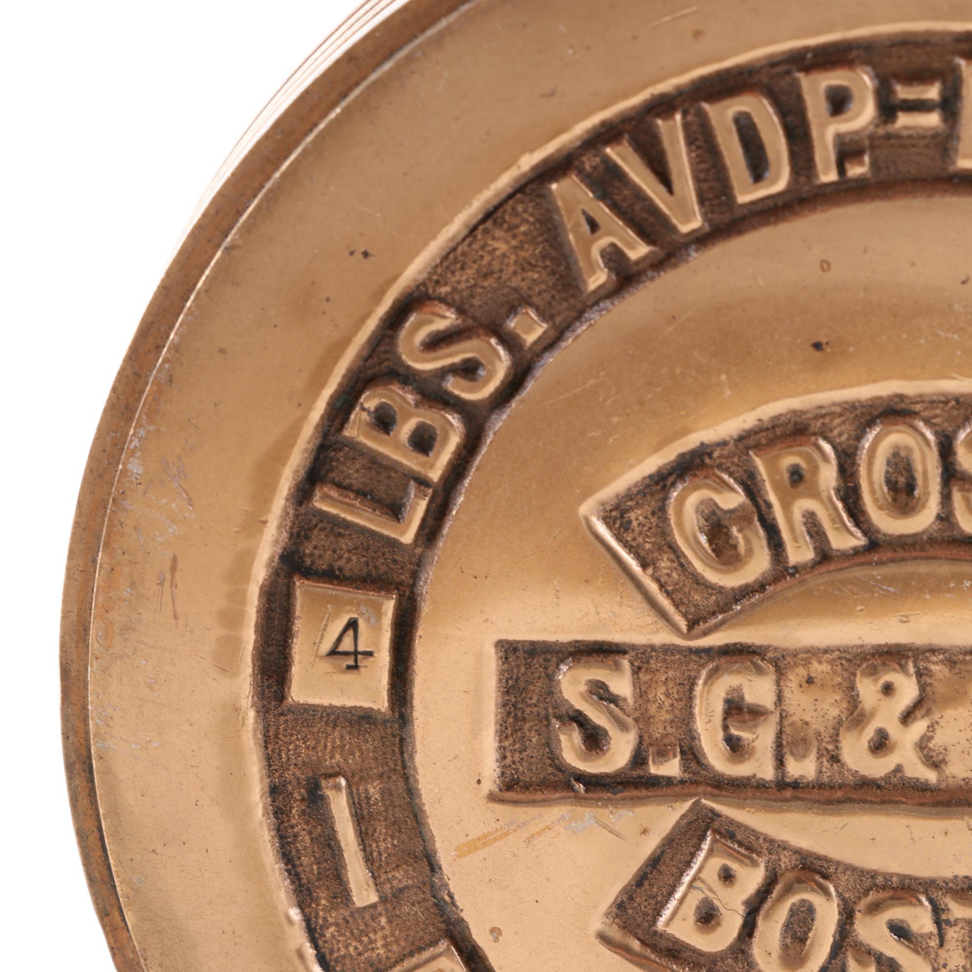 Crosby S. G. & V. Co. Boston Brass Scale Weights in Wooden Box, Pat'd 1884