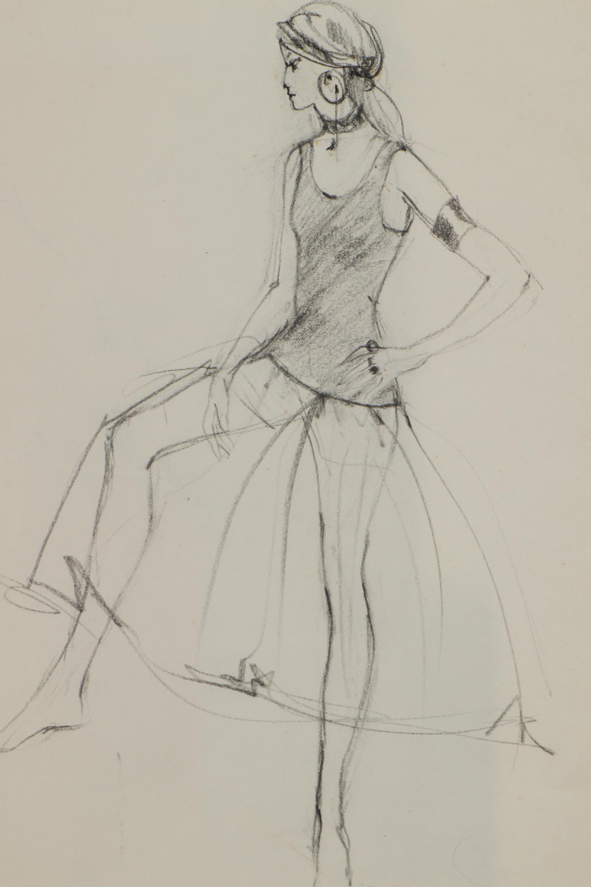 Margaret Voelker-Ferrier Mixed Media Fashion Illustrations, Circa 1969