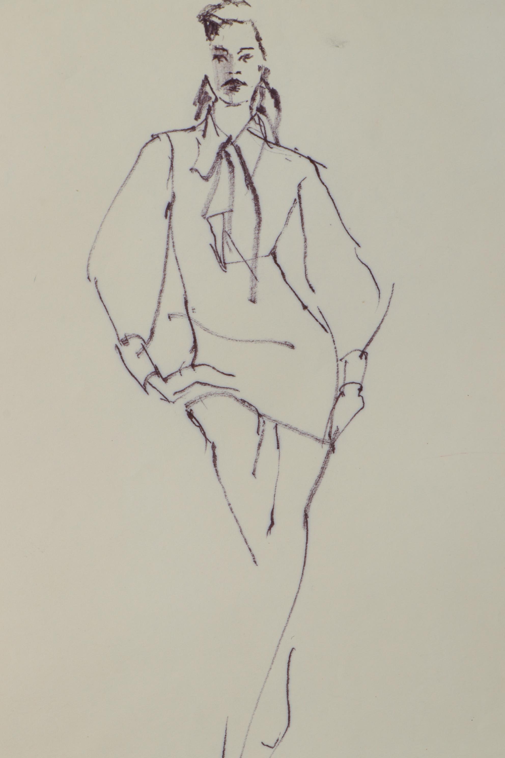 Margaret Voelker-Ferrier Mixed Media Fashion Illustrations, Circa 1969