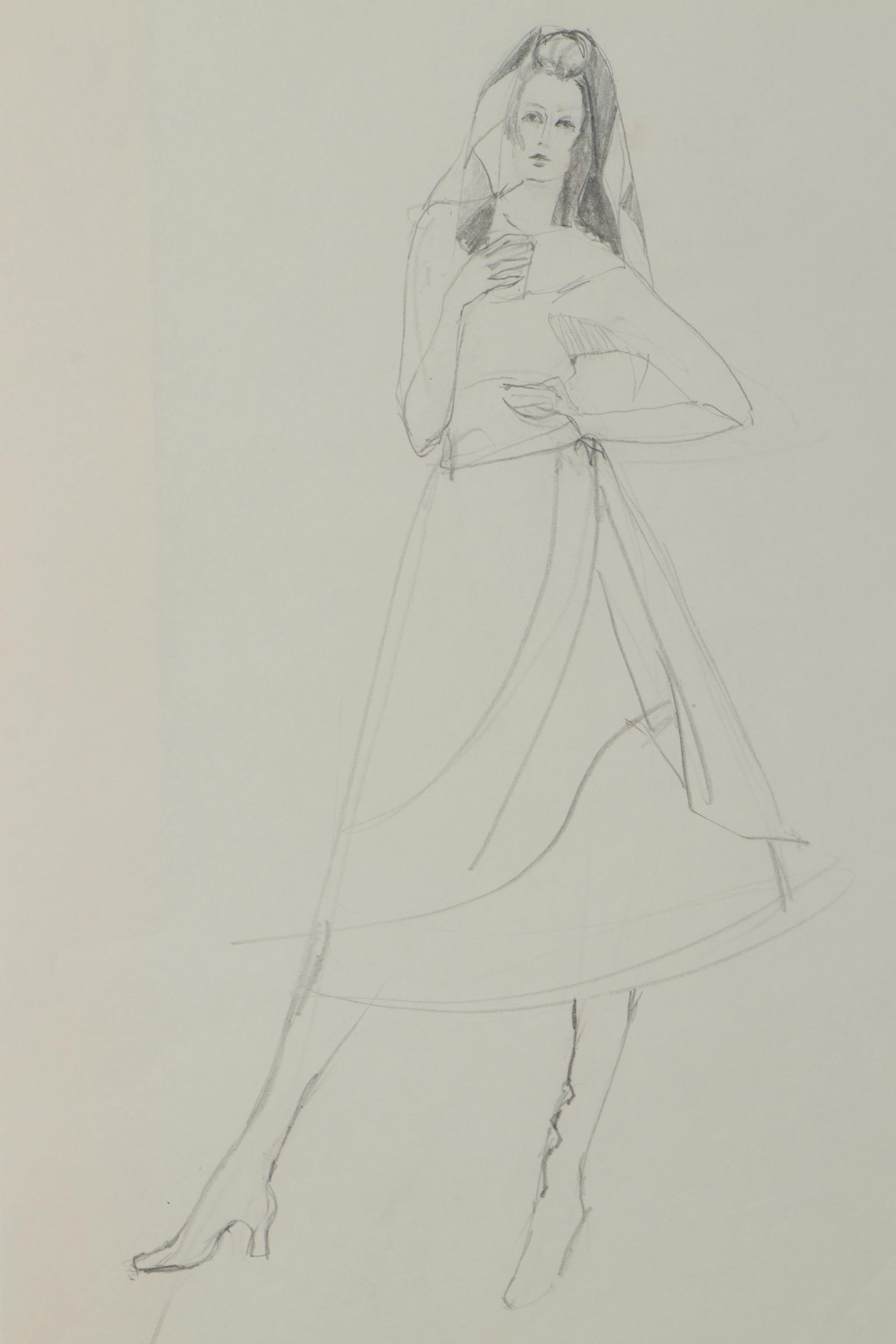 Margaret Voelker-Ferrier Mixed Media Fashion Illustrations, Circa 1969