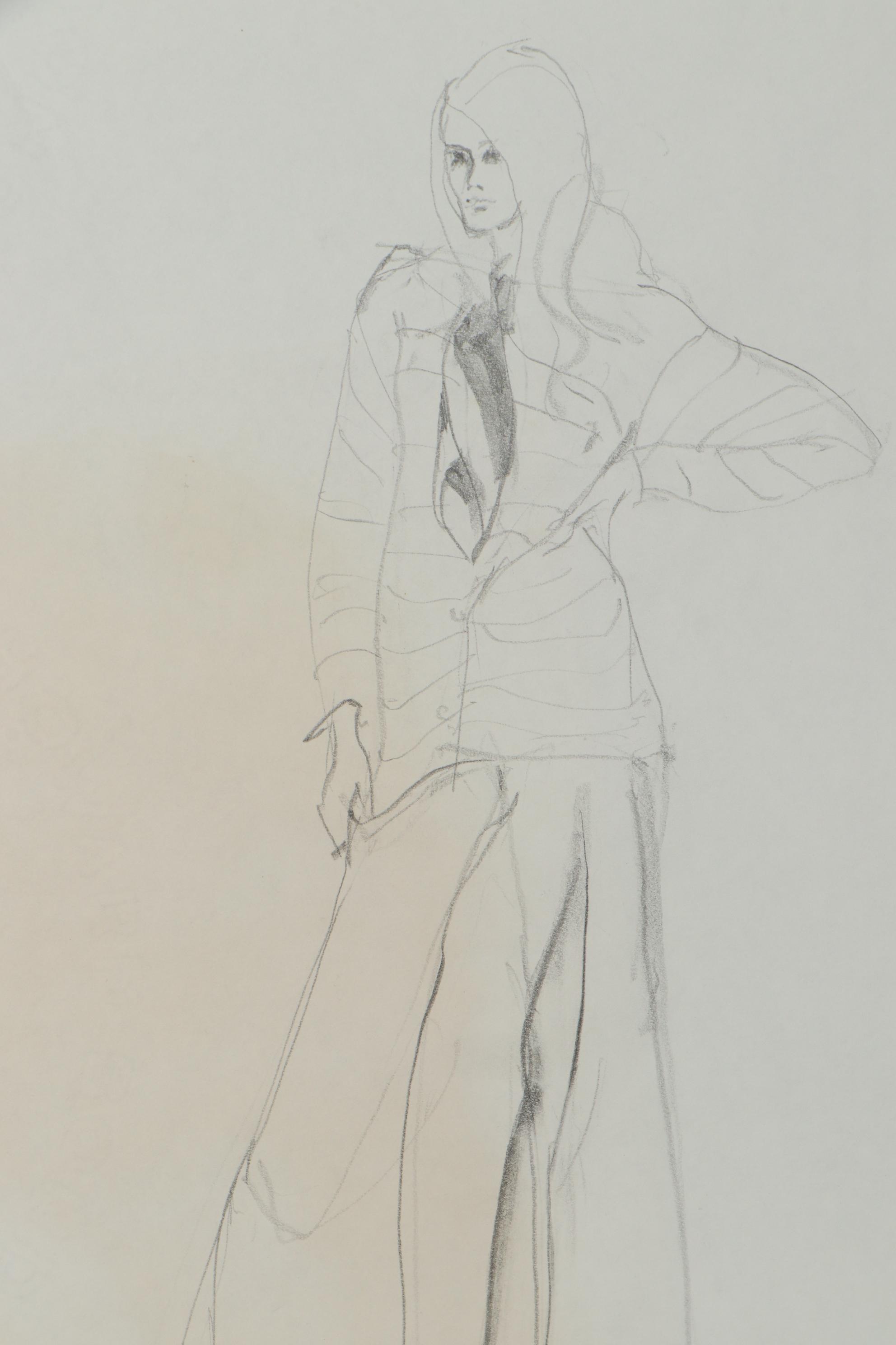 Margaret Voelker-Ferrier Mixed Media Fashion Illustrations, Circa 1969