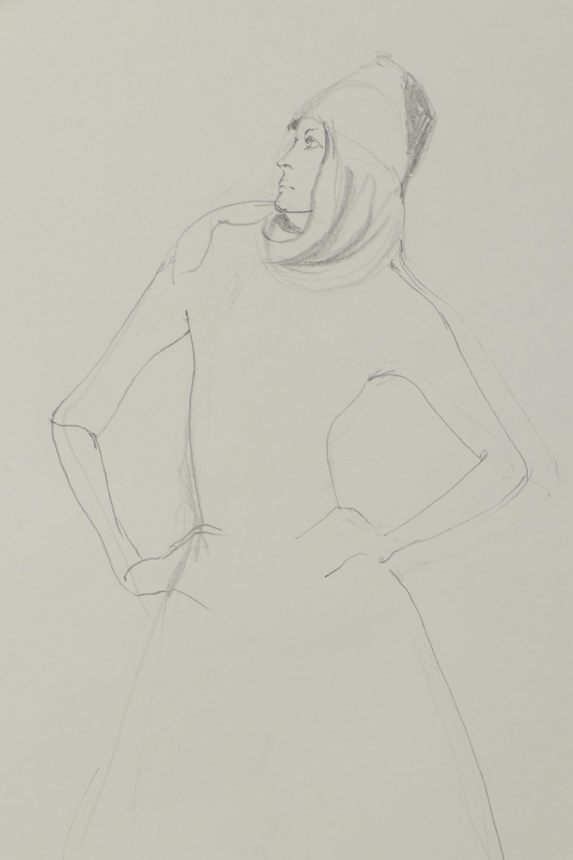 Margaret Voelker-Ferrier Mixed Media Fashion Illustrations, Circa 1969