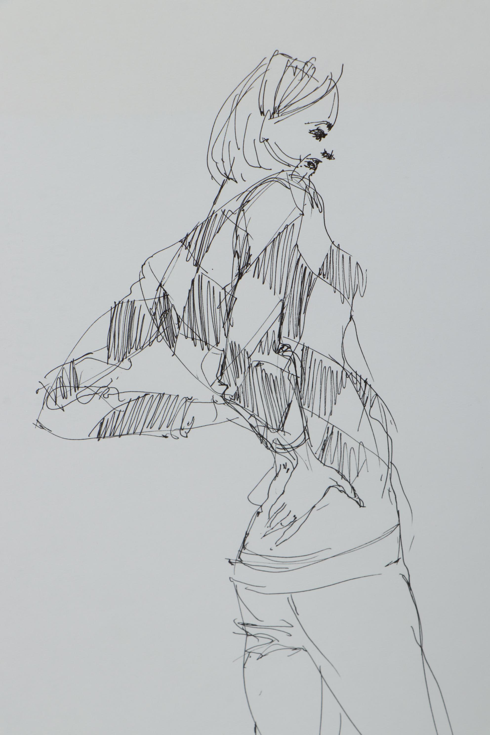Margaret Voelker-Ferrier Mixed Media Fashion Illustrations, Circa 1969