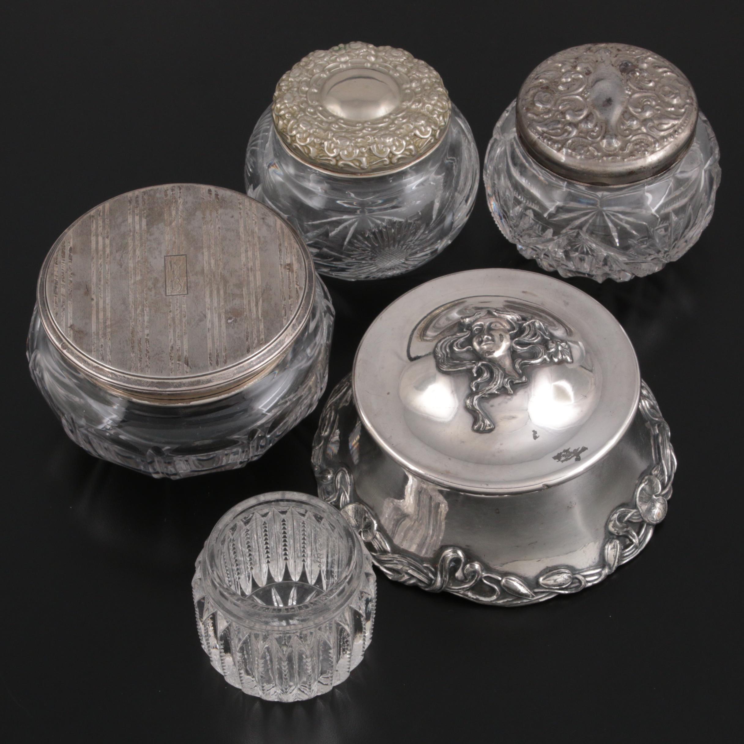 Mermod Jaccard & Co Silver Plate with Other Glass Silver Plate Lidded Jars