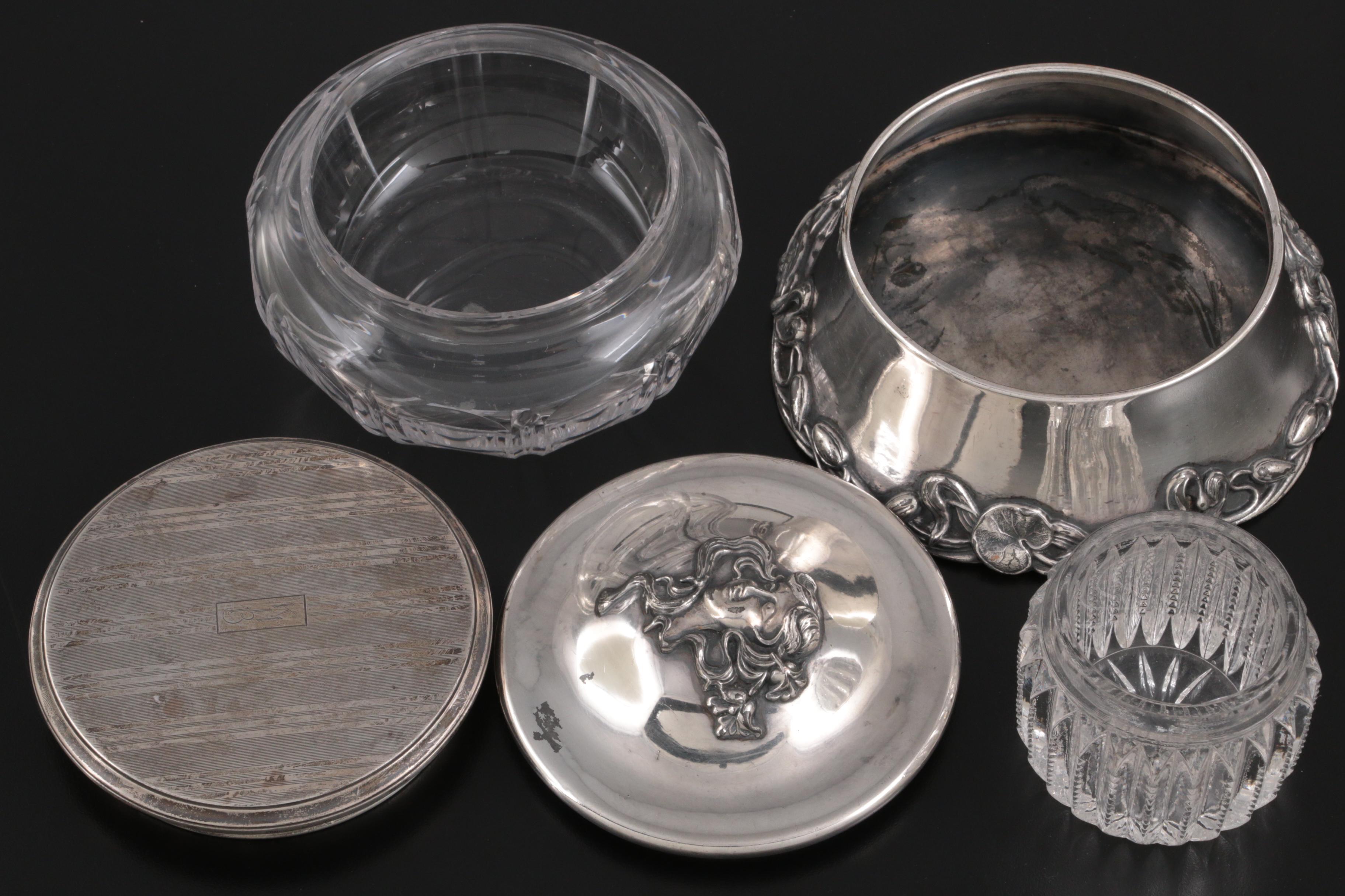 Mermod Jaccard & Co Silver Plate with Other Glass Silver Plate Lidded Jars