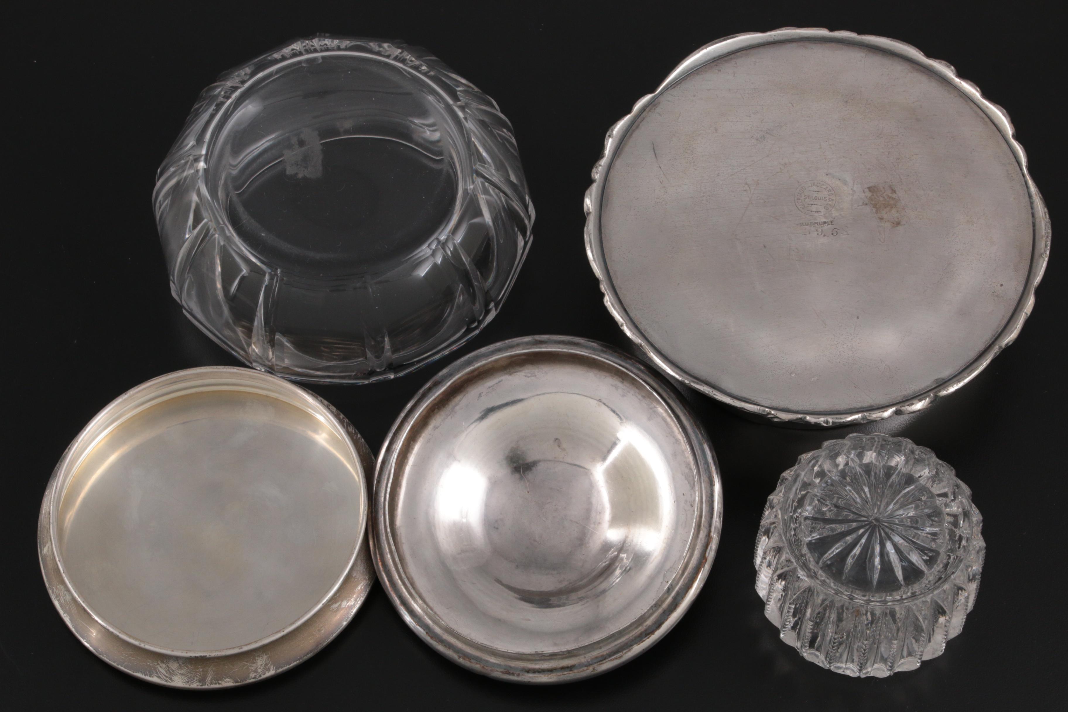 Mermod Jaccard & Co Silver Plate with Other Glass Silver Plate Lidded Jars