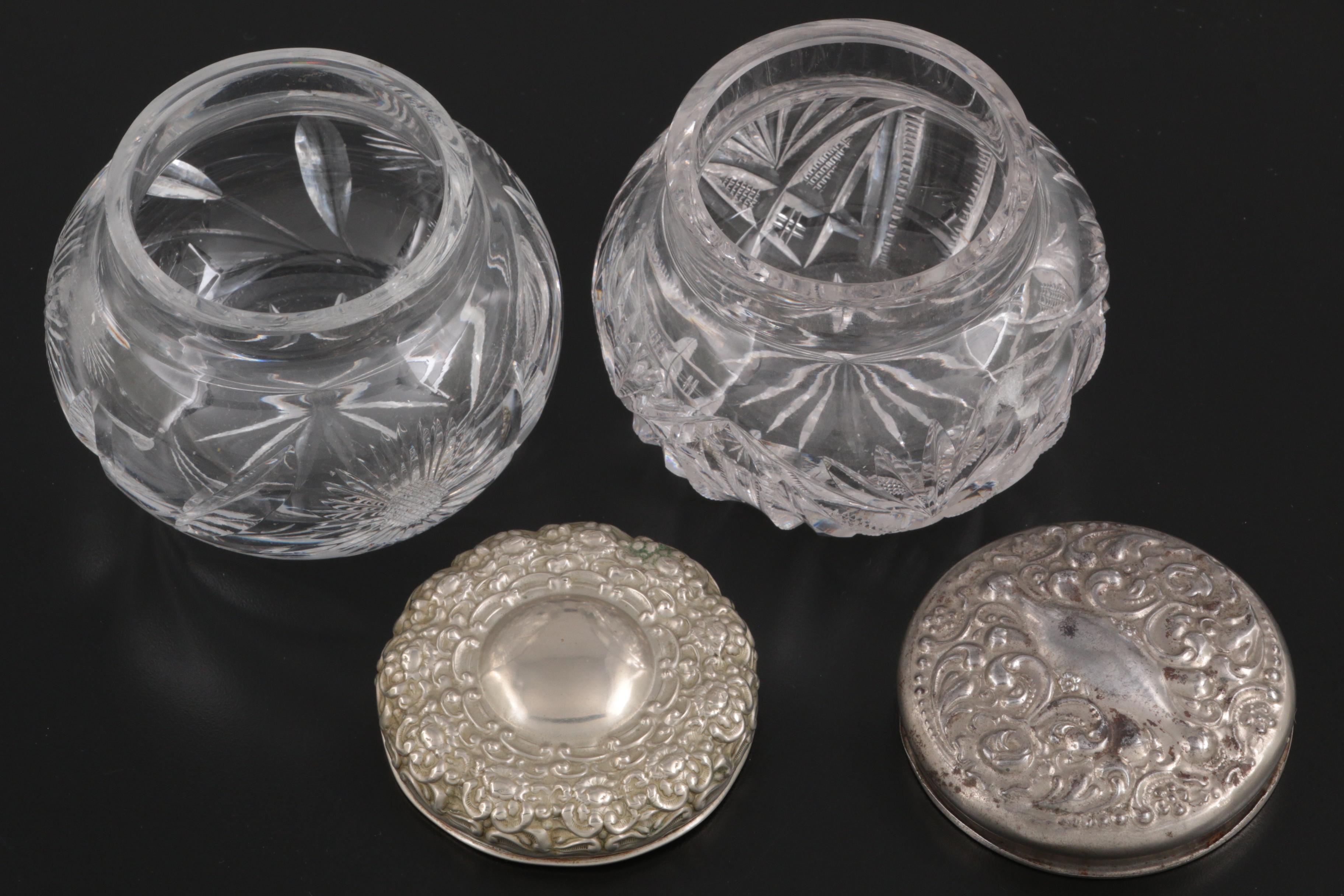 Mermod Jaccard & Co Silver Plate with Other Glass Silver Plate Lidded Jars