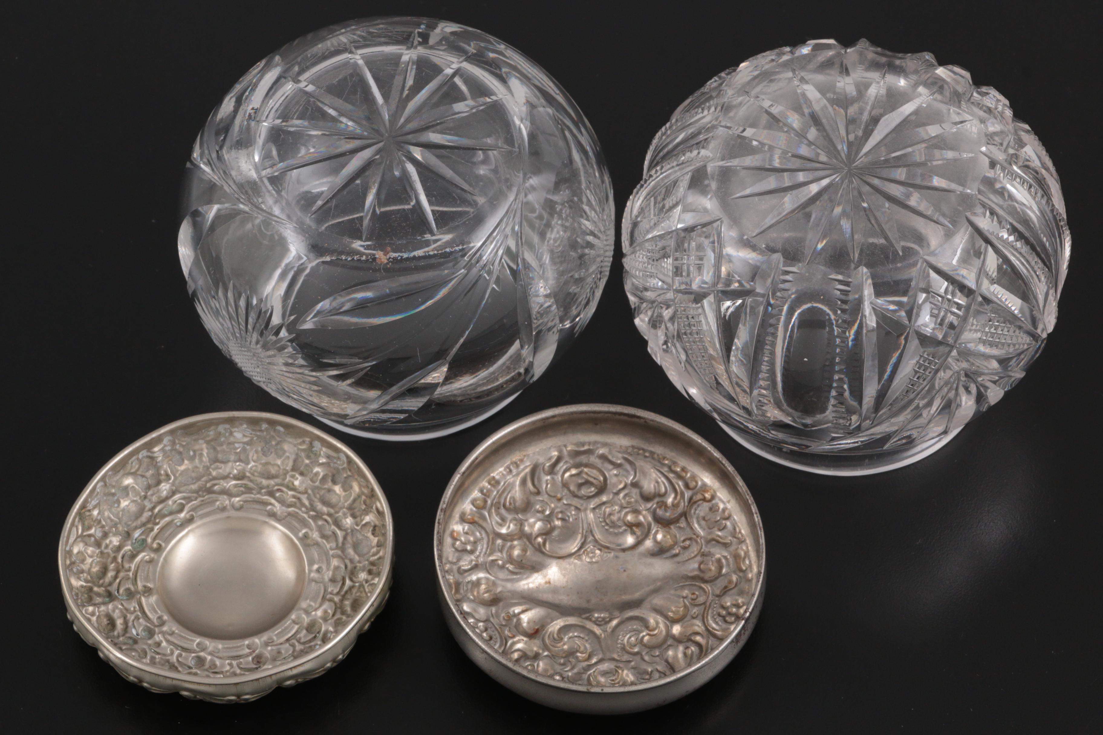 Mermod Jaccard & Co Silver Plate with Other Glass Silver Plate Lidded Jars