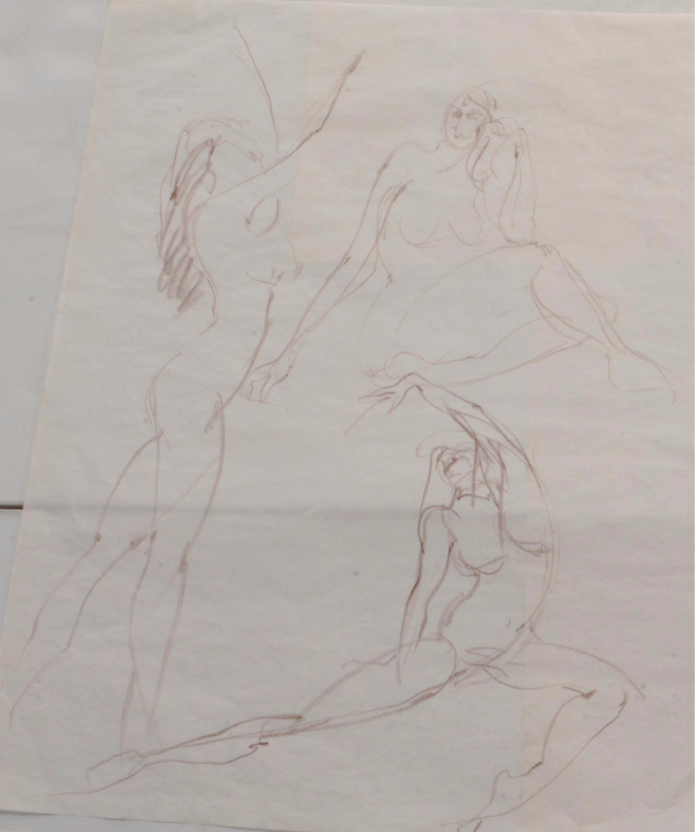 Margaret Voelker-Ferrier Mixed Media Figure Study Drawings