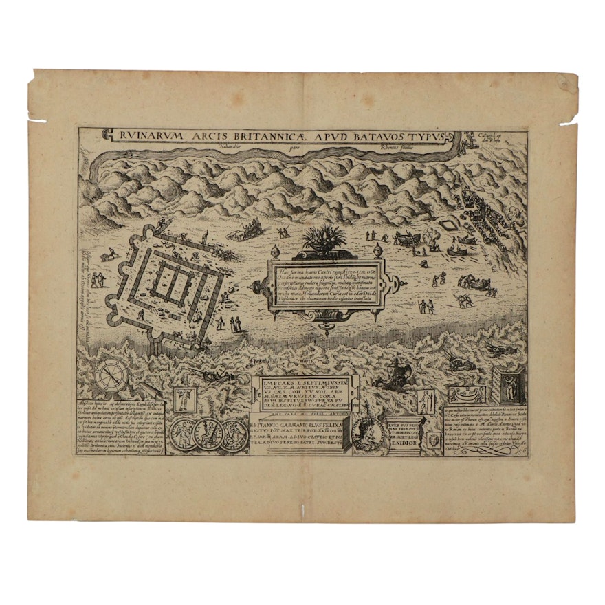 Lodovico Guicciardini Engraving Map of Brittenburg Ruins, Circa 1612