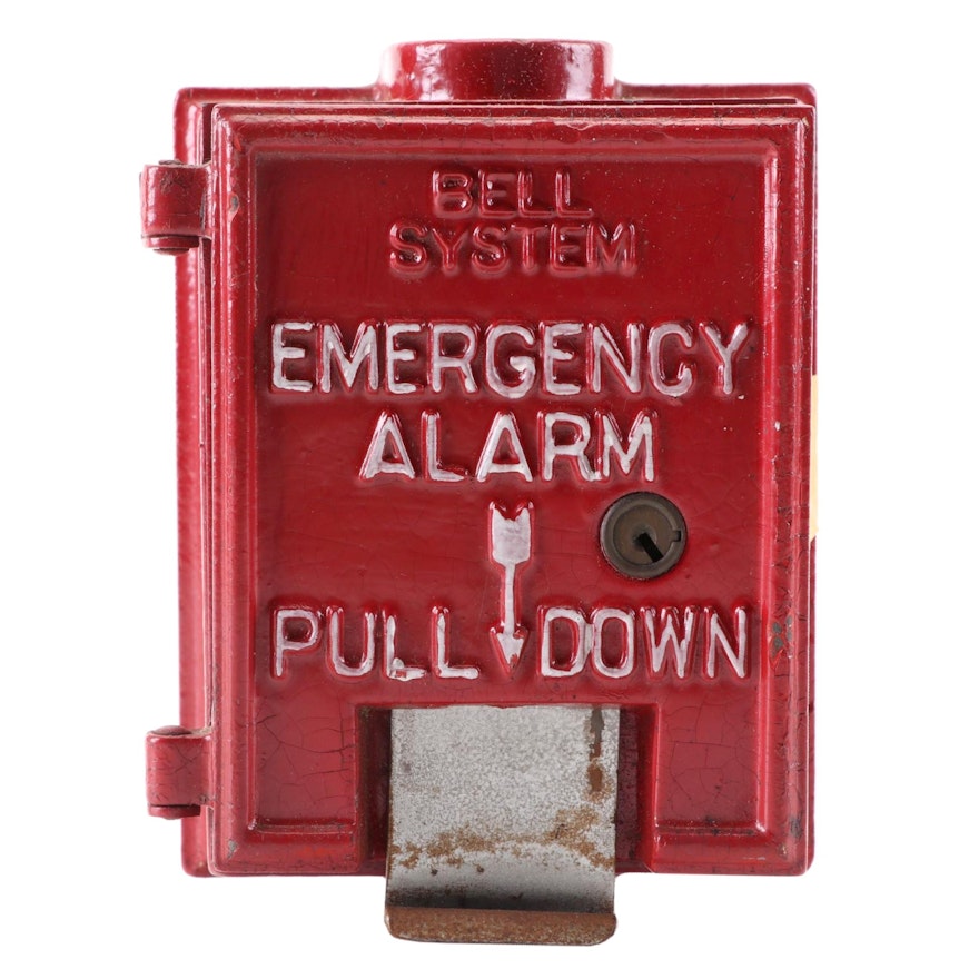 Bell System Cast Iron Emergency Alarm Pull Down Fire Alarm Box, Mid-20th C.