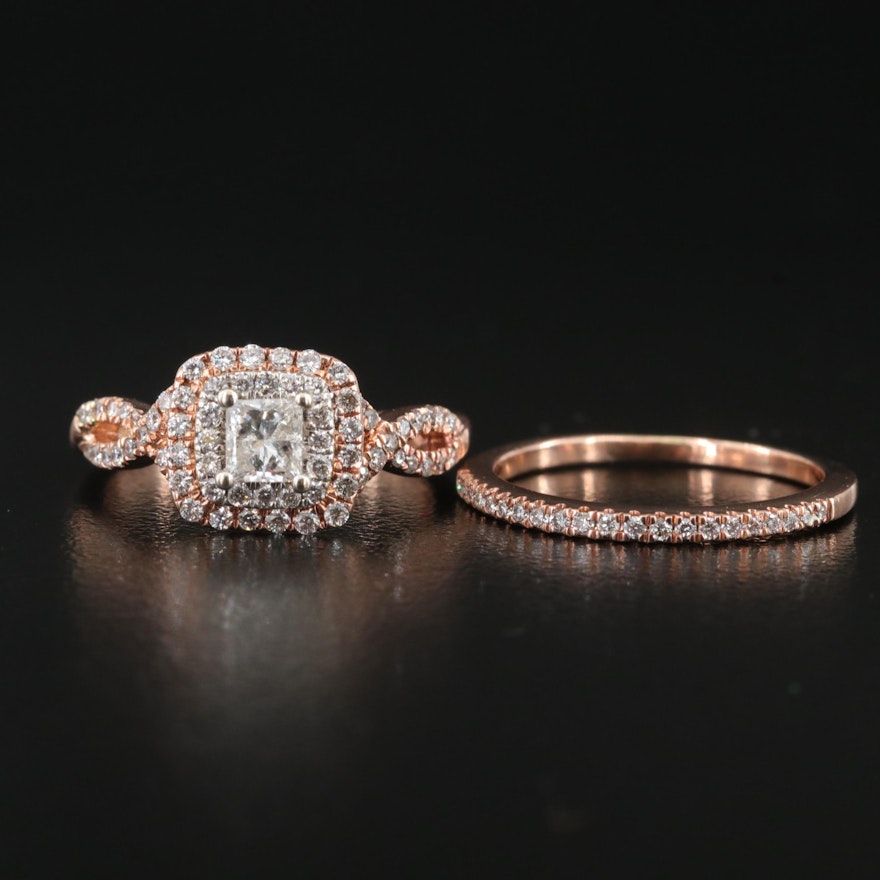 14K Rose Gold 0.81 CTW Diamond Ring Set