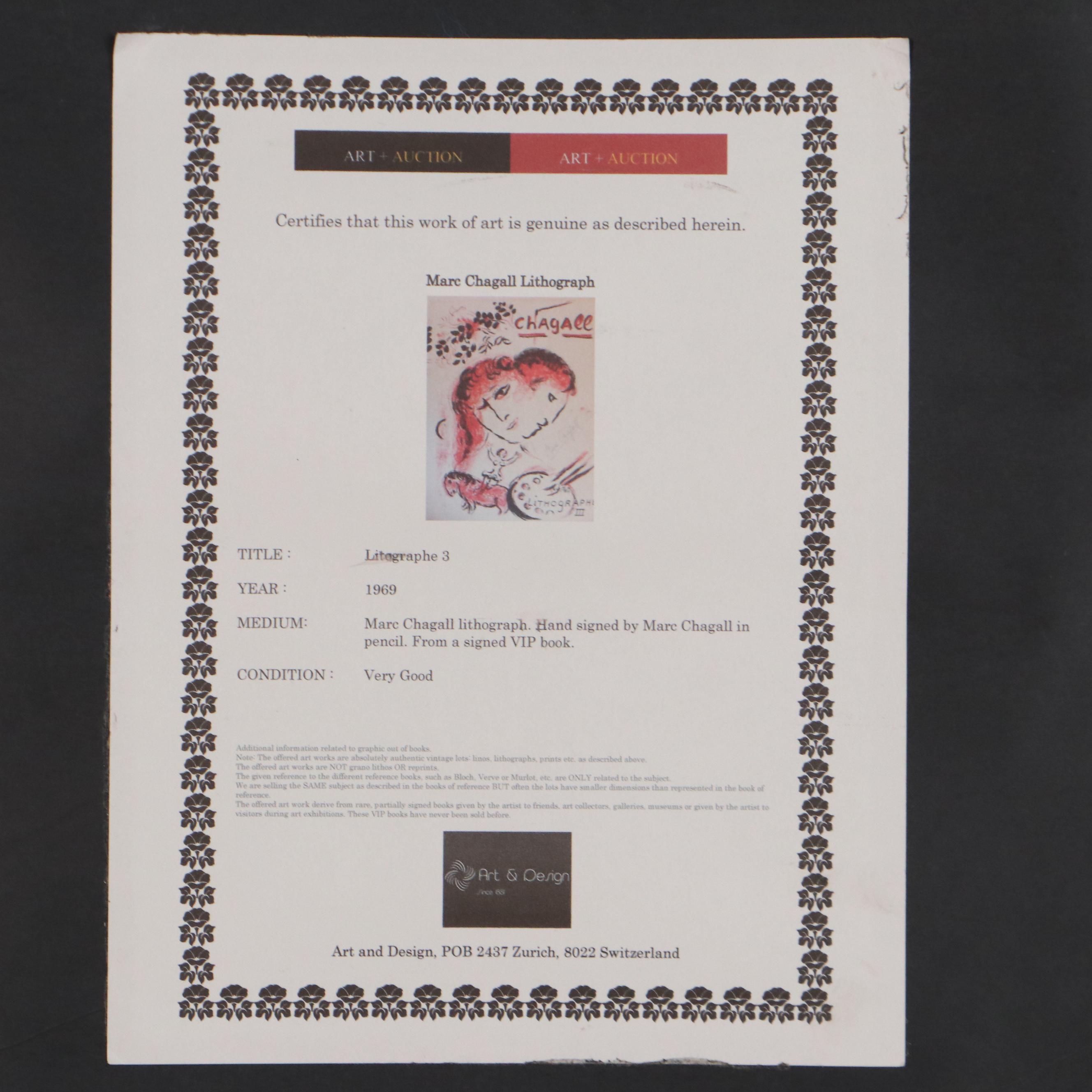 Marc Chagall Lithograph Cover from "Chagall: Lithograph III," 1969