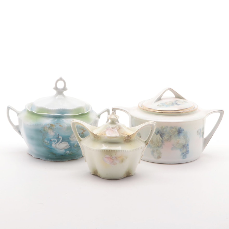 RS Prussia  and Other Hand-Painted Porcelain Sugars, Late 19th/ Early 20th C.