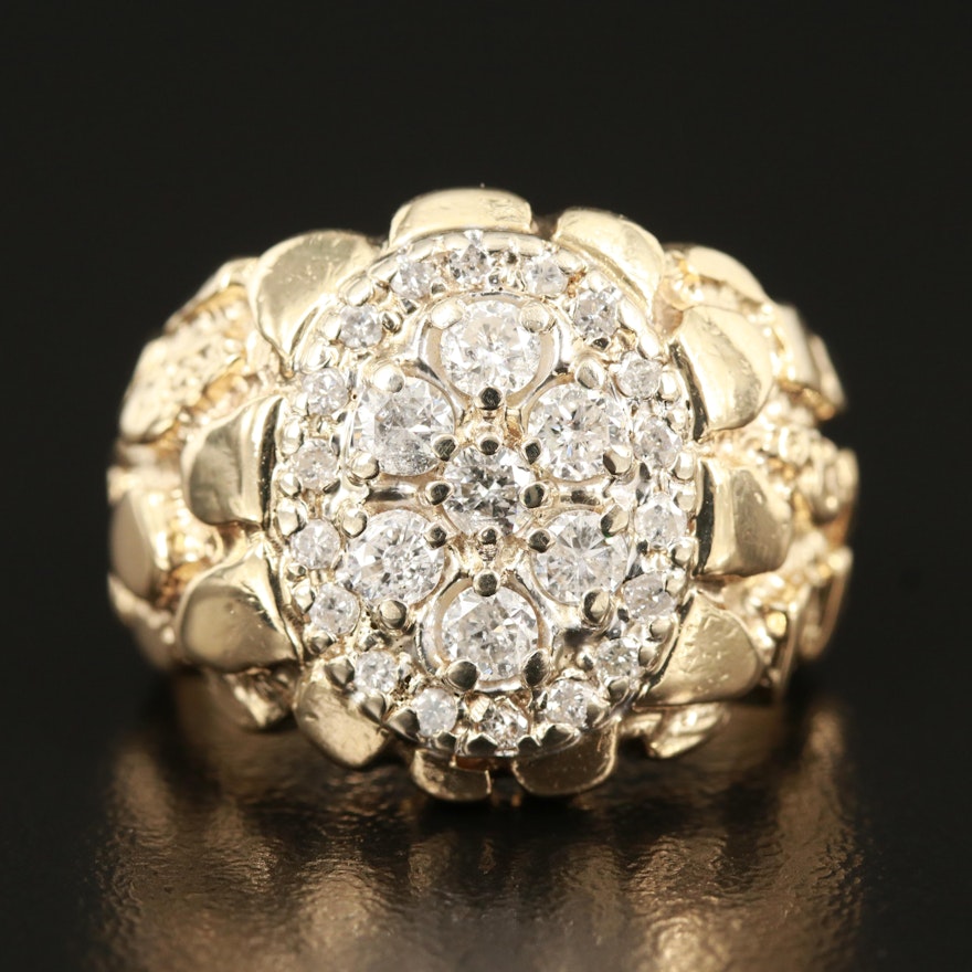 14K 1.00 CTW Diamond Cluster Ring with Nugget Shoulders
