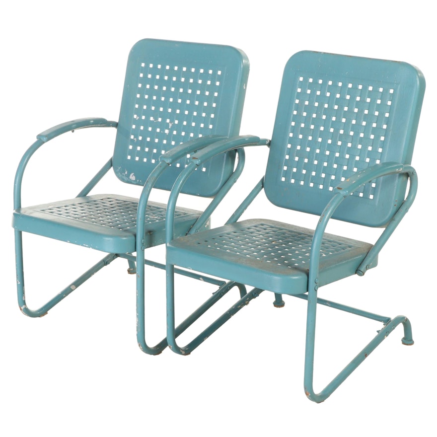 Pair of Modernist Painted Metal Cantilevered Lawn Chairs, Mid/Late 20th Century